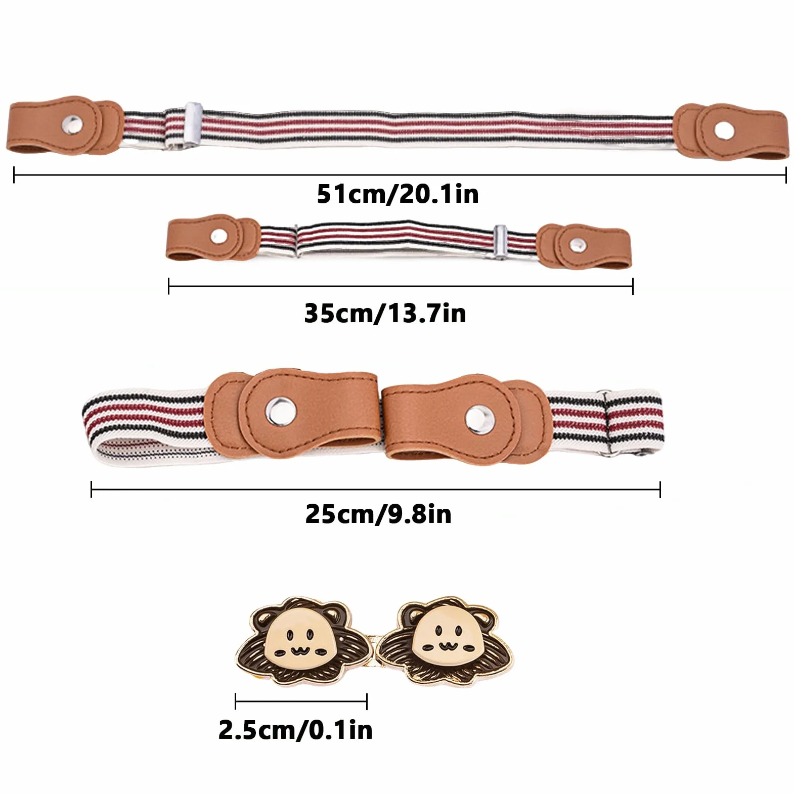 Cinturón de Niños Ajustable Elástico Sin Hebilla, 6 Colores + 3 Pares de Hebillas, 35-51 cm