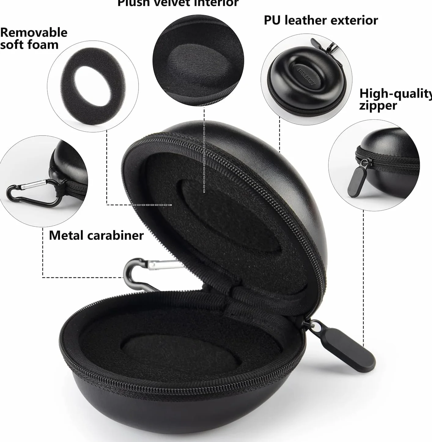 Estuche de Viaje para Relojes 50 mm Cremallera Mosquetón - Negro 2 Piezas