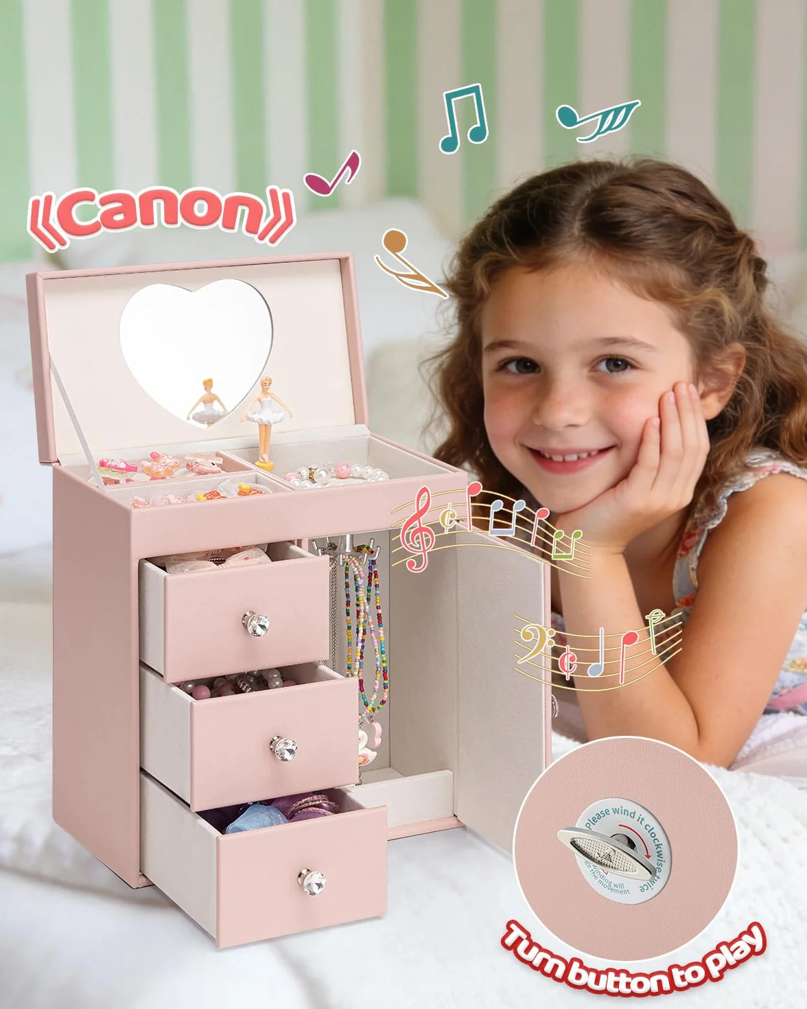 Caja de música para niñas con bailarina, joyero musical 4 capas