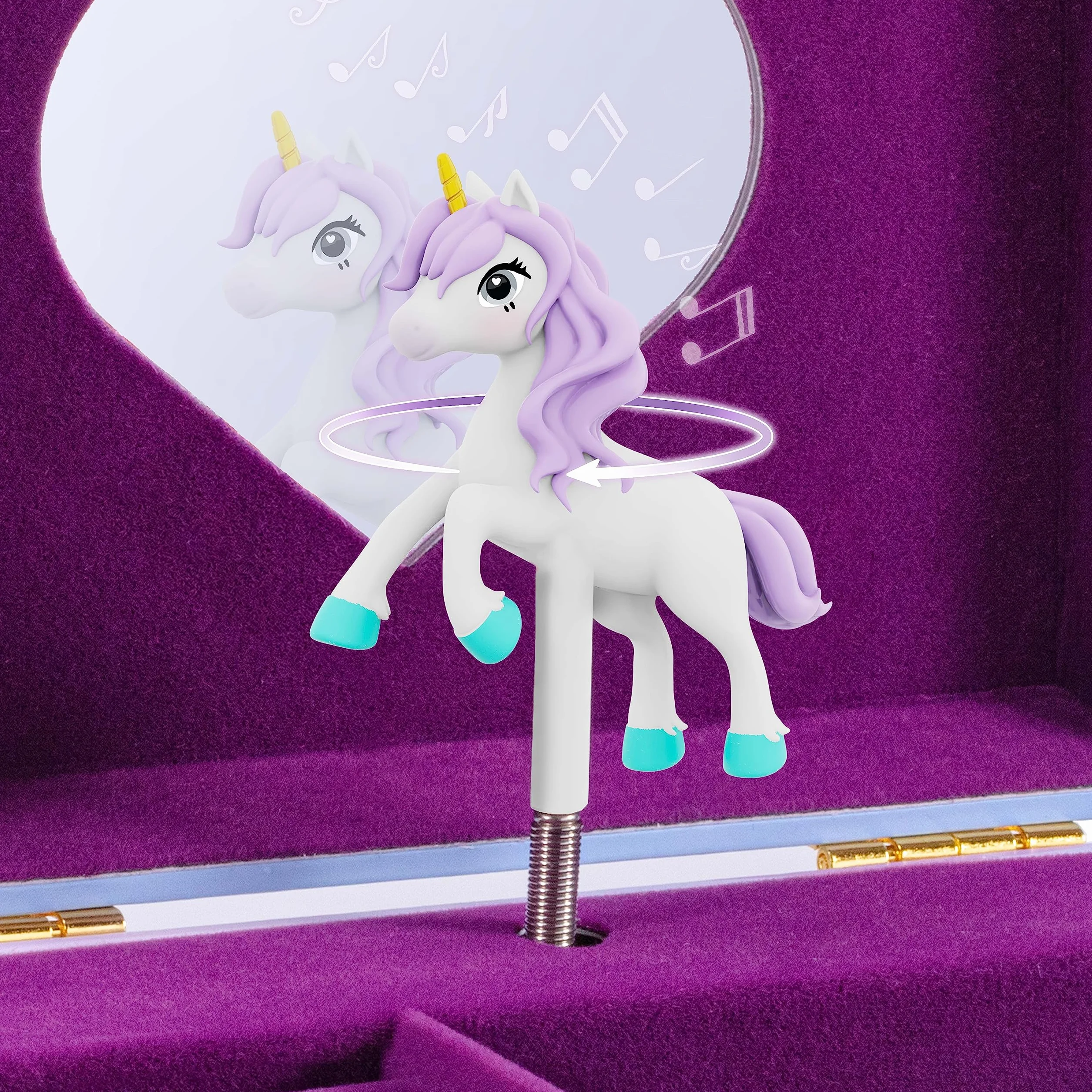 CRAZE Joyero Musical Niña Unicornio Caja de Música Cajón Extraíble Aterciopelado Espejo Unicornio Giratorio