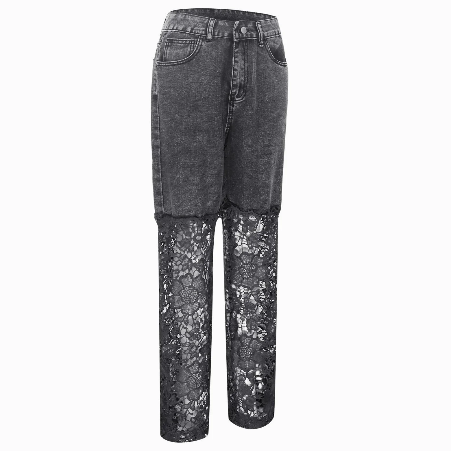 Pantalones De Verano Mujer Anchos, Pantalones Vaqueros Mujer Deporte, Ajustados EláSticos Cintura Alta con Ribete Encaje CóModos Y Calados Vacaciones Informales Pantalón Deportivo Pantalon