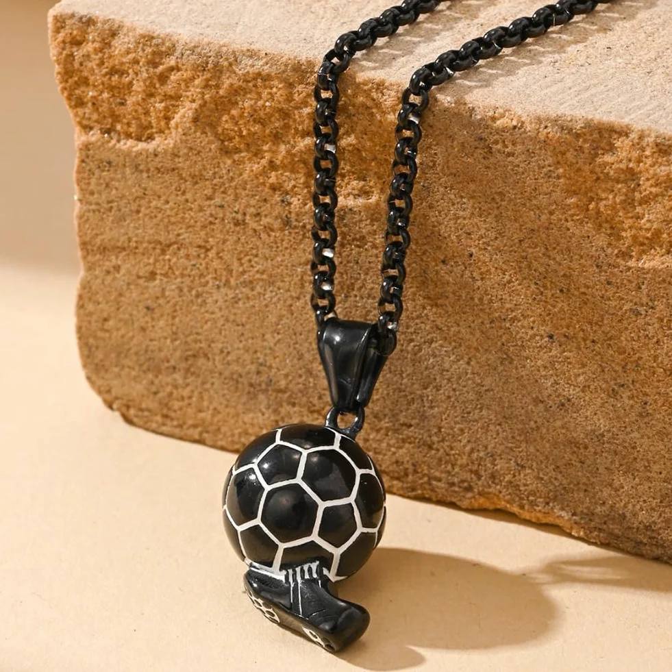 Regalo Futbol Niño Cadena Joyería 23 Pulgadas Negro