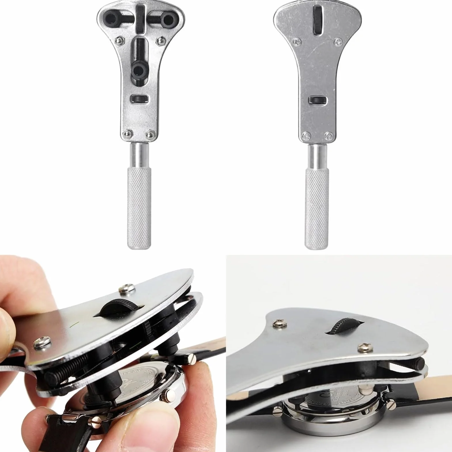 Llave de Apertura de Reloj, Abridor de Relojes de Tres Mordazas, Accesorio para Reparación de Relojes (Plata)