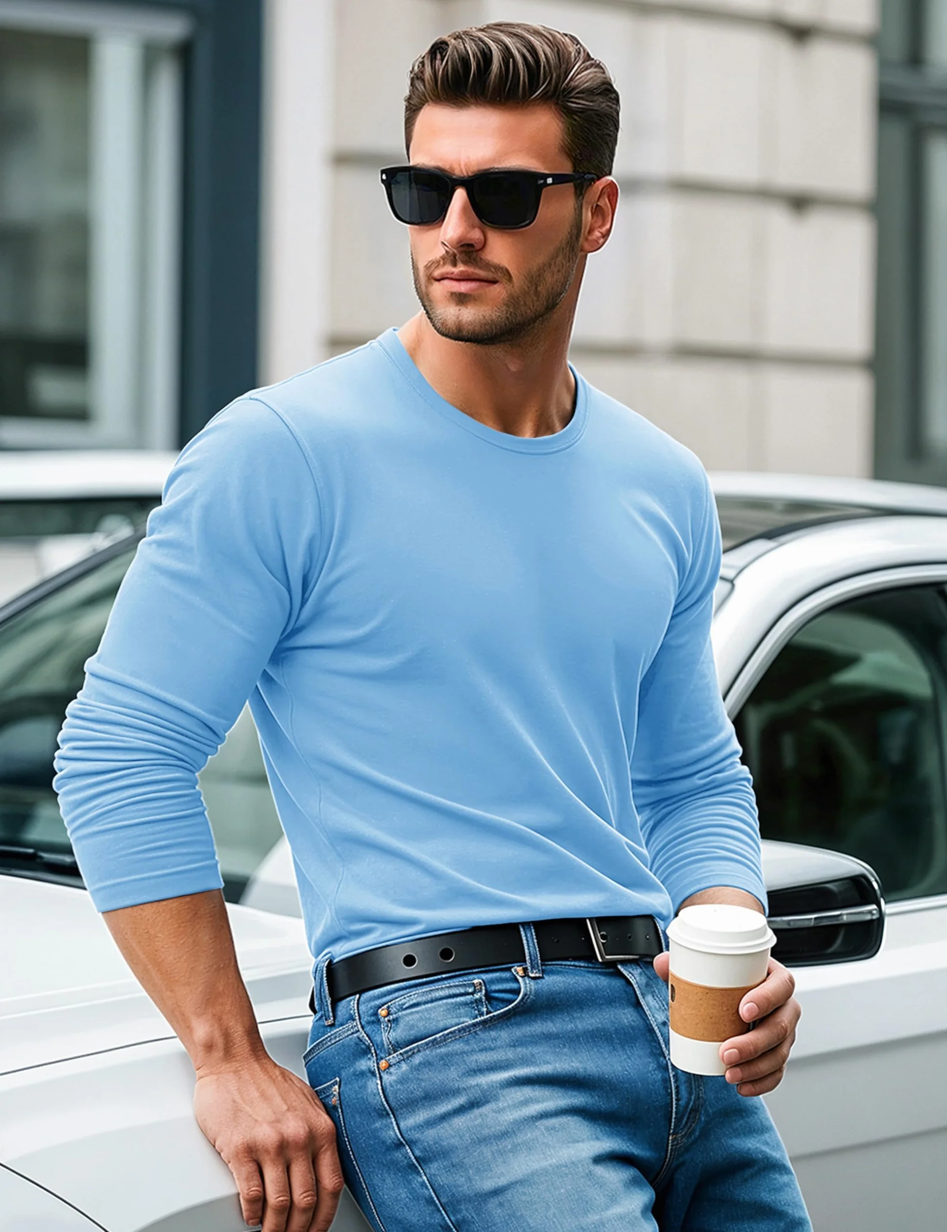 MAGCOMSEN Sweat Crew Neck Sudadera para Hombre Camiseta de Manga Larga
