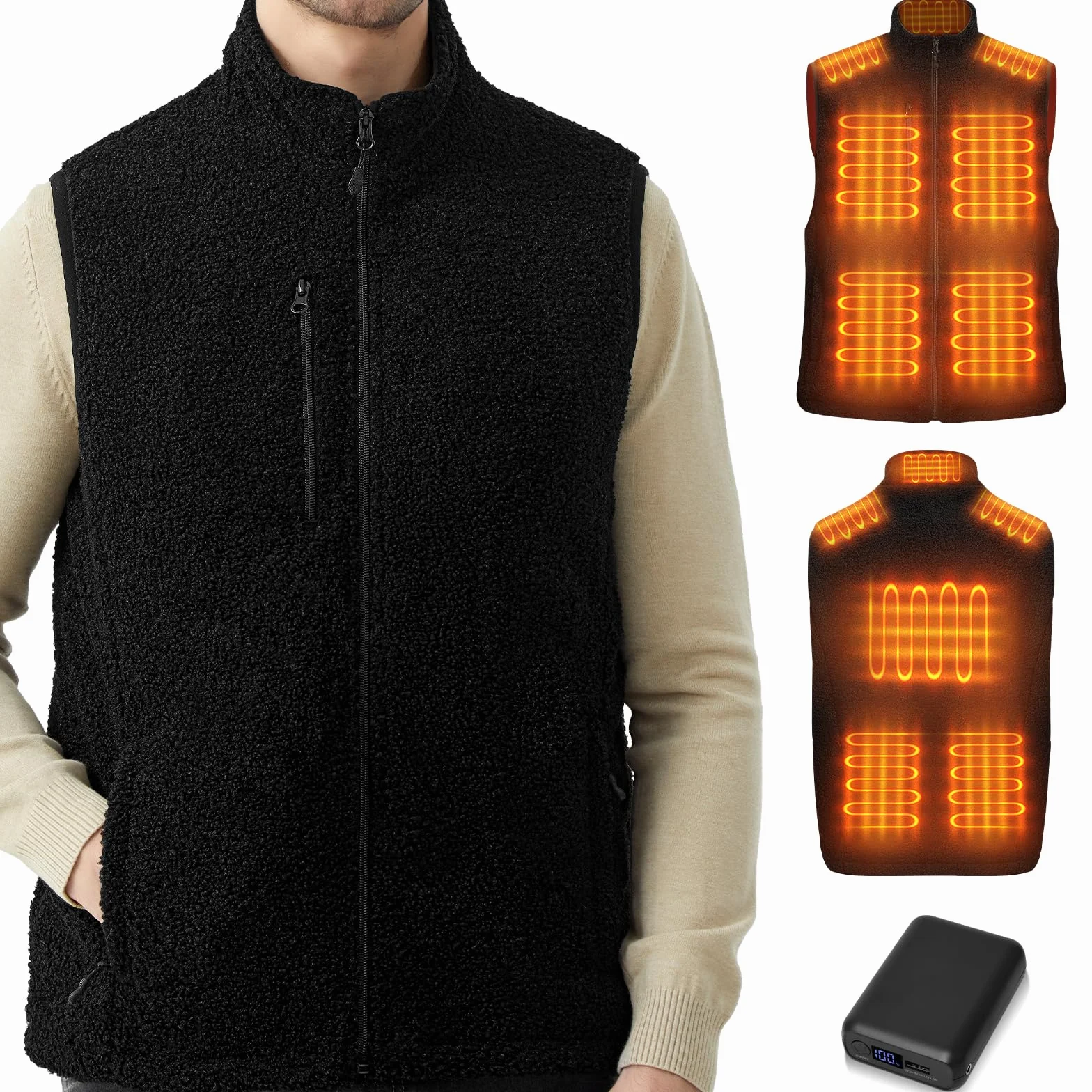 Chaleco de forro polar con batería recargable 18400 mAh 10 zonas calor 3 modos calentamiento