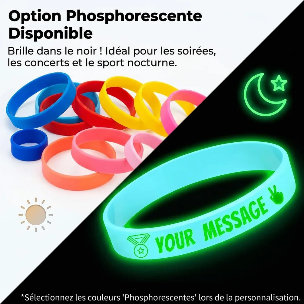 Pulseras de goma personalizables para eventos, motivación, recaudación de fondos, identificación niños
