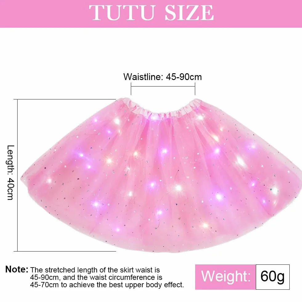 Falda Tutú LED para Mujer con Luz, Tul Adultos, Disfraz Halloween Carnaval, Rosa