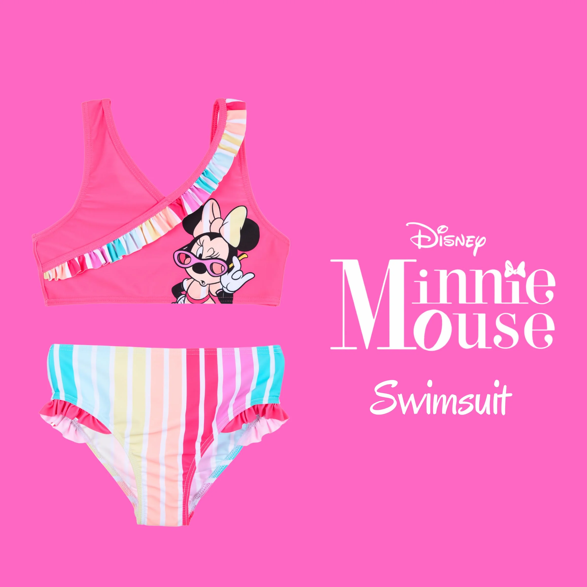 Disney Minnie Mouse Bikini Niña Arcoiris Bañador Dos Piezas Verano Natación Tallas 3-8 Años