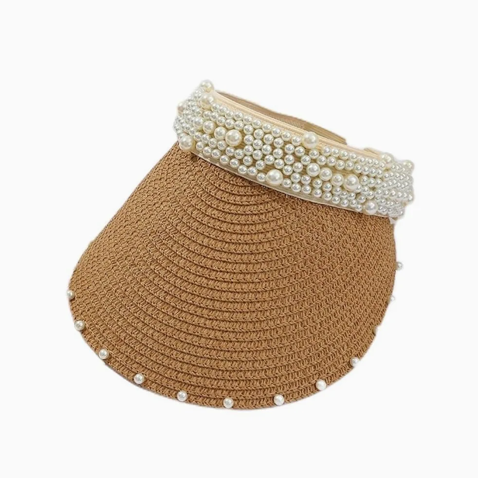 Visera Solar Mujer Sombrero de Playa Informal con Parte Superior Hueca Perla for Mujer para Pesca Correr