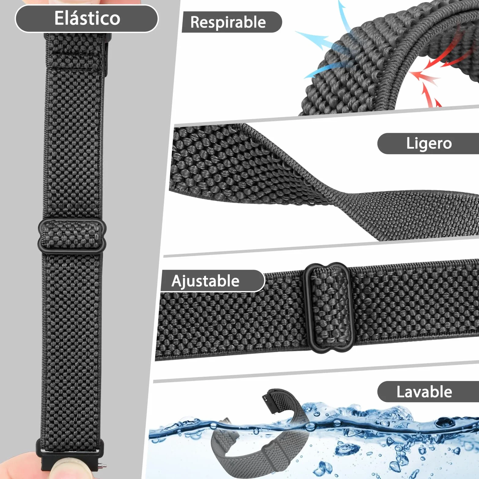 Correas de Reloj Compatibles 18mm 19mm 20mm 22mm 24mm, Pulsera de Repuesto de Liberación Rápida, Nailon Elástico Solo Loop