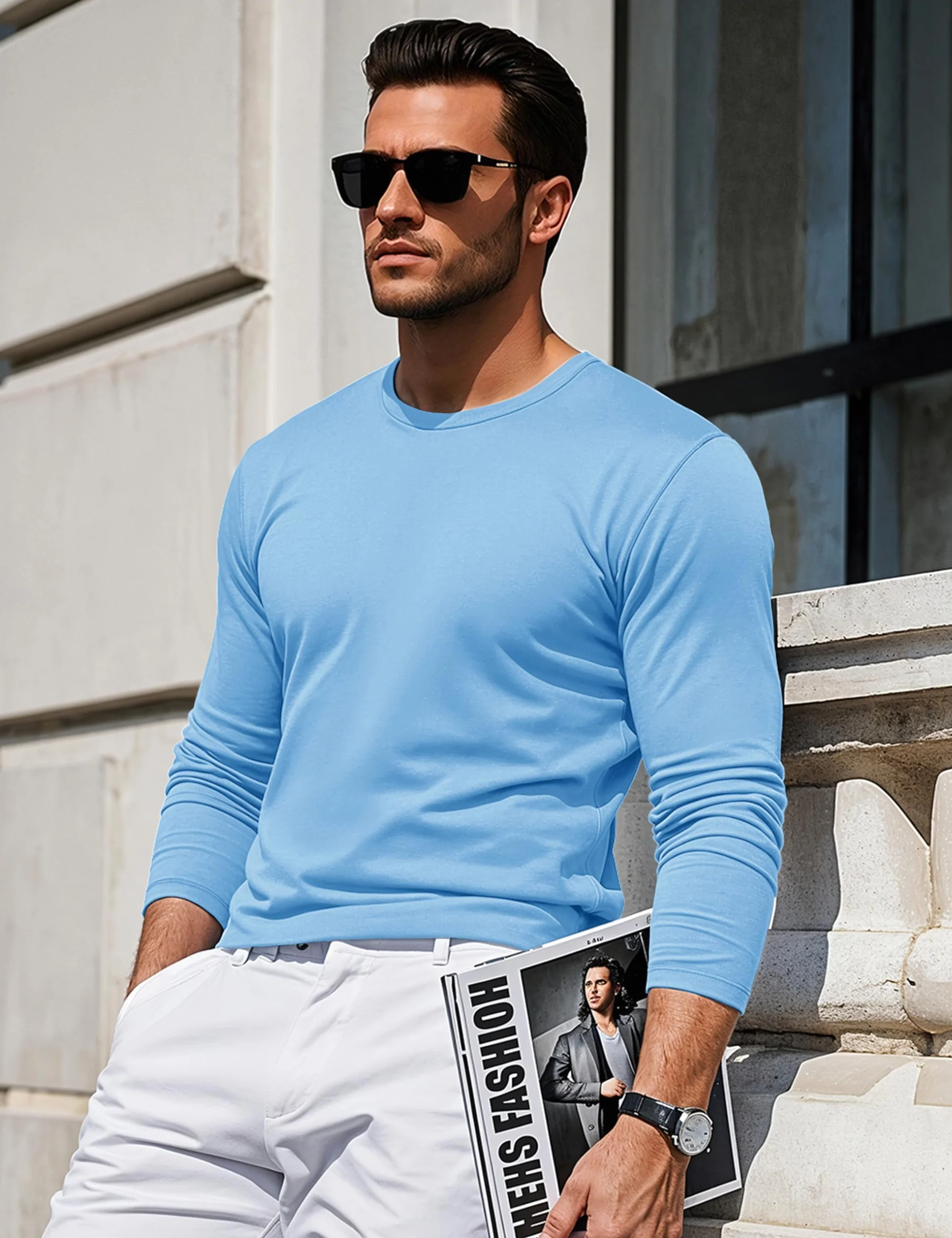 MAGCOMSEN Sweat Crew Neck Sudadera para Hombre Camiseta de Manga Larga