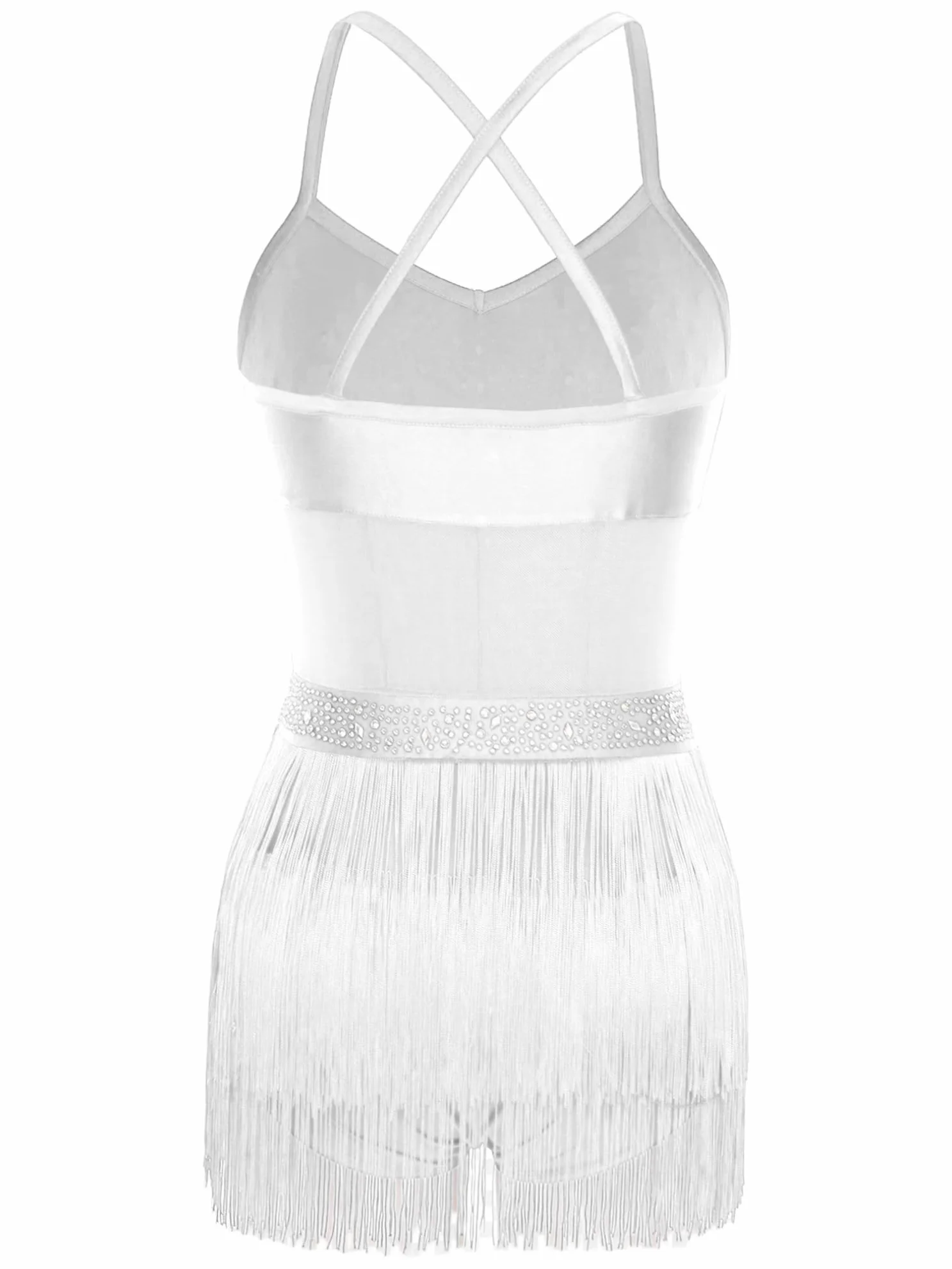 JEATHA Maillot De Baile Latino para Mujer Vestido con Flecos Lentejuelas Traje De Baile Salsa Cha Cha Rumba