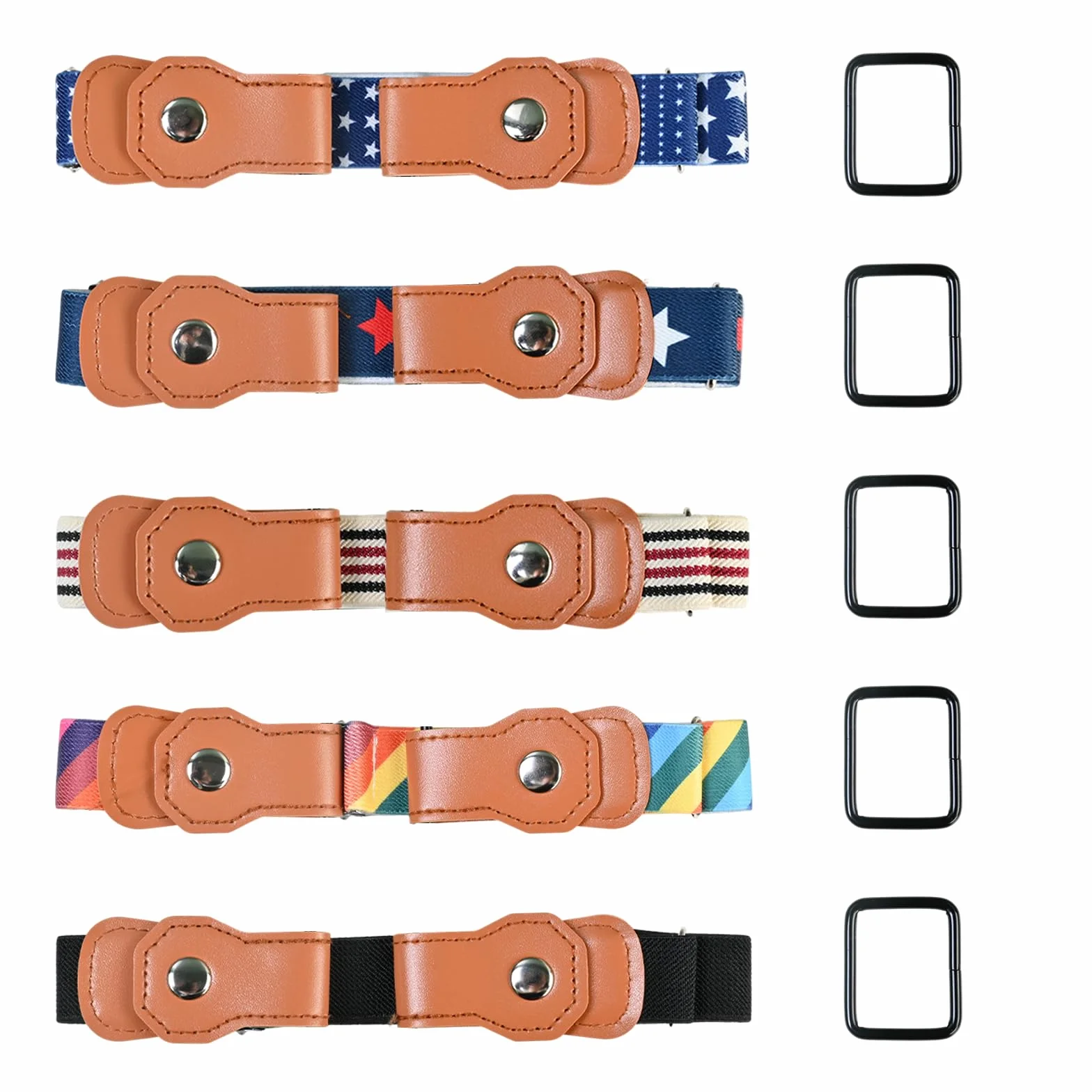 Cinturones Elásticos Ajustables para Niños Pack de 5, Sin Hebilla, Tallas 40-60 kg