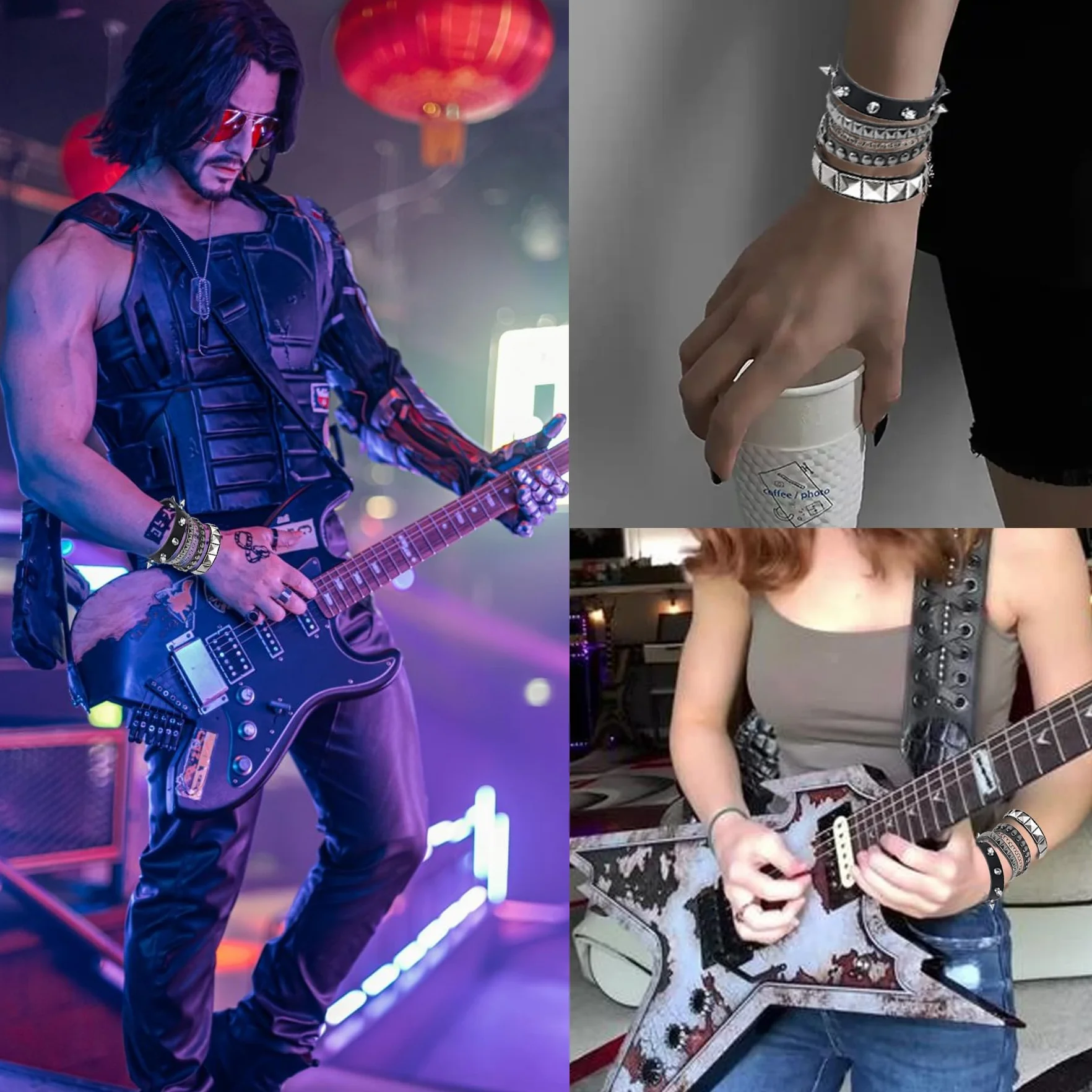 Pulsera de Cuero Punk Ajustable Gótica para Niños Niñas Accesorios Rock Negro