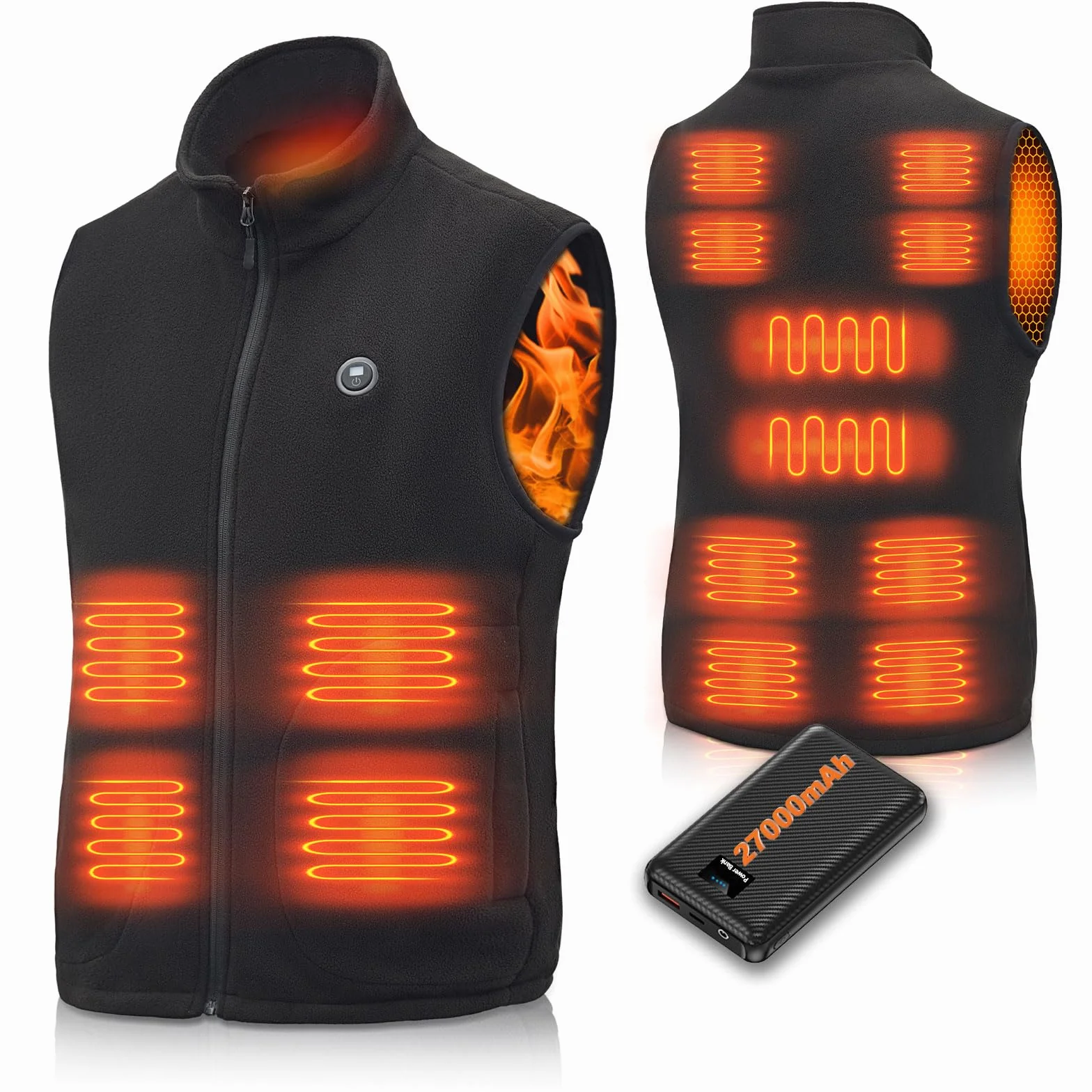 Chaleco Calefactable 27000mAh Bateria 14 Zonas 3 Temperaturas Ajustables Hombre Mujer Negro M