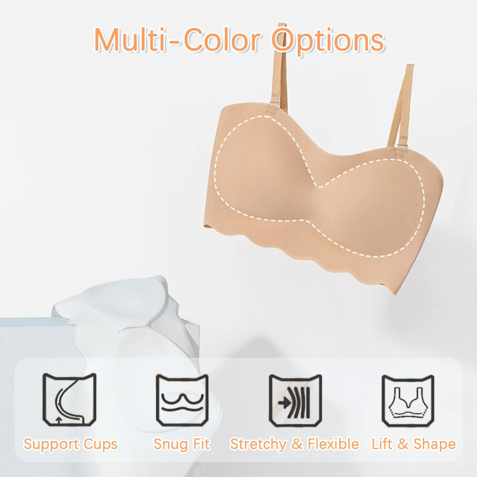 Sujetador sin tirantes invisible bandeau para niñas 10-18 años, paquete de dos