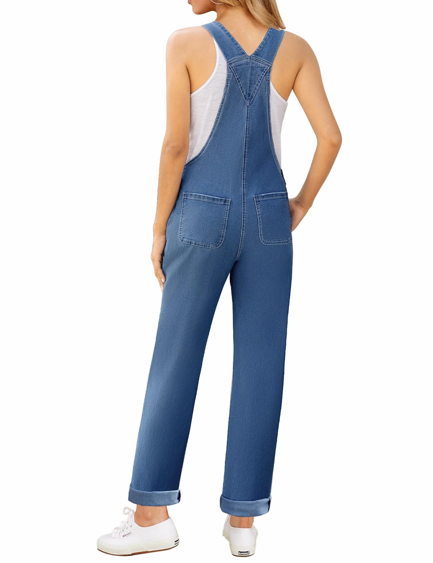 Peto vaquero mujer elástico pierna recta overall mezclilla correas ajustables
