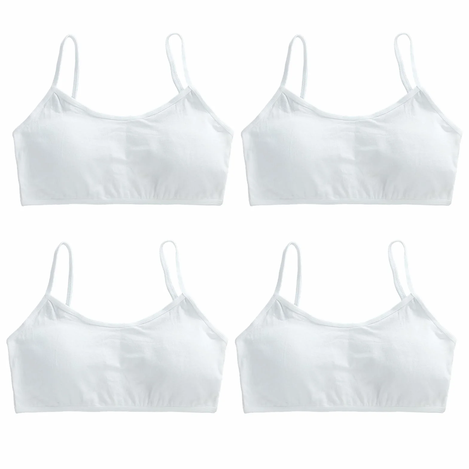 Sujetador Sin Costuras Niña Algodón Top Deportivo Ropa Interior Almohadillas Removibles 4 Piezas Bianco