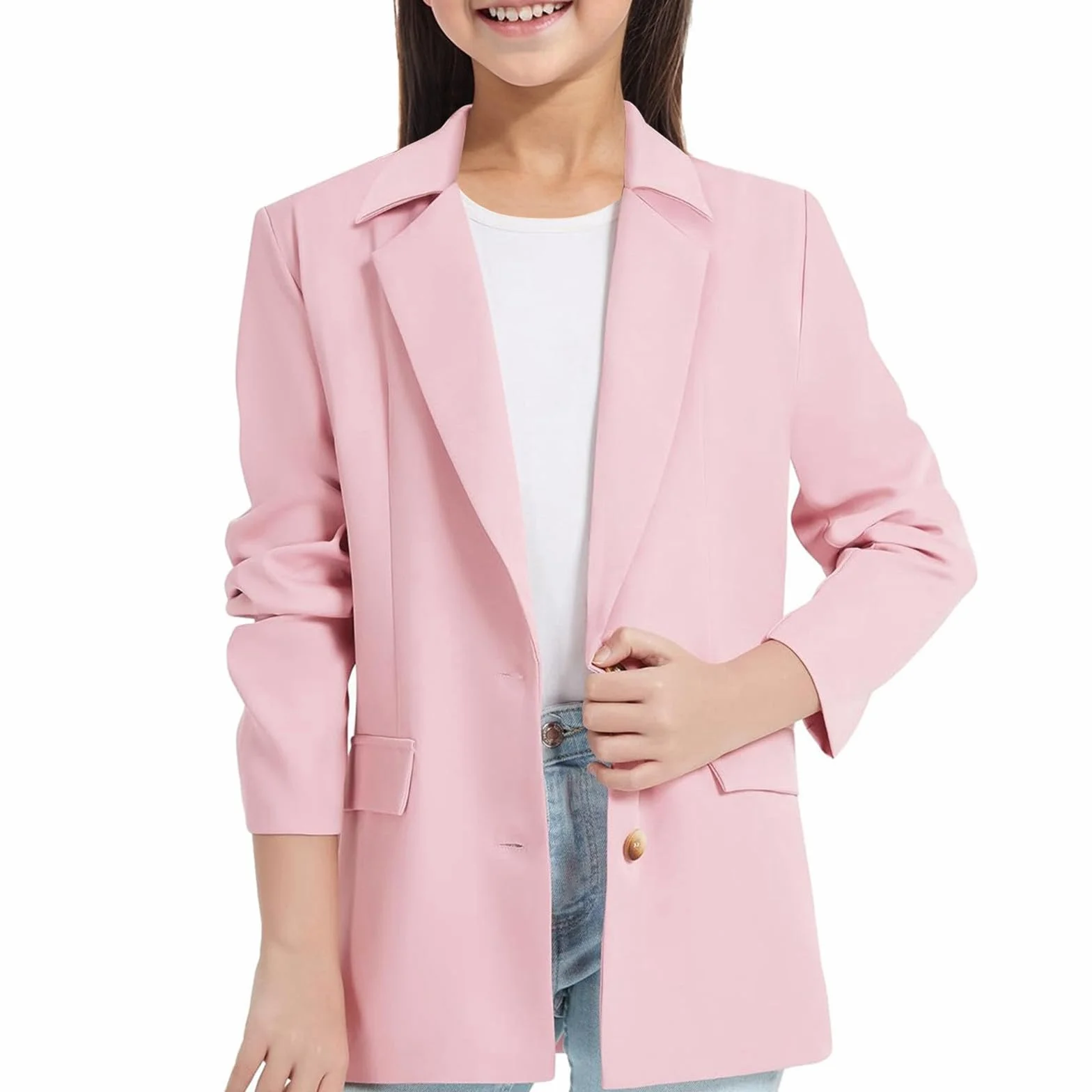 Blazer Casual Niñas Manga Larga Cuello Solapa Bolsillo Interior Frente Abierto