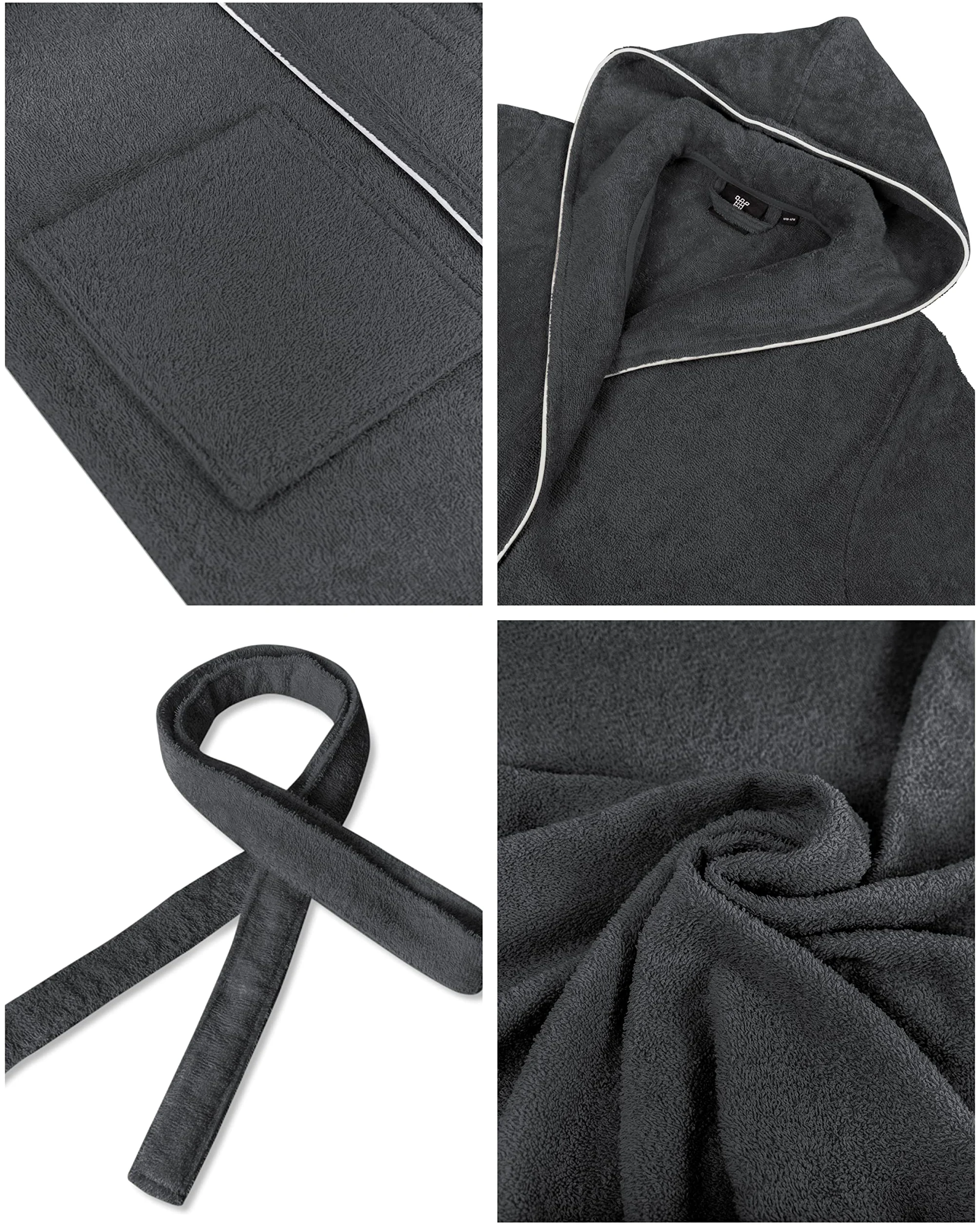 LAYNENBURG Albornoz de Hombre - Capucha - largo - 100% Algodón (360g/m2) - OEKO TEX Standard 100 - Talla (M, Antracita)