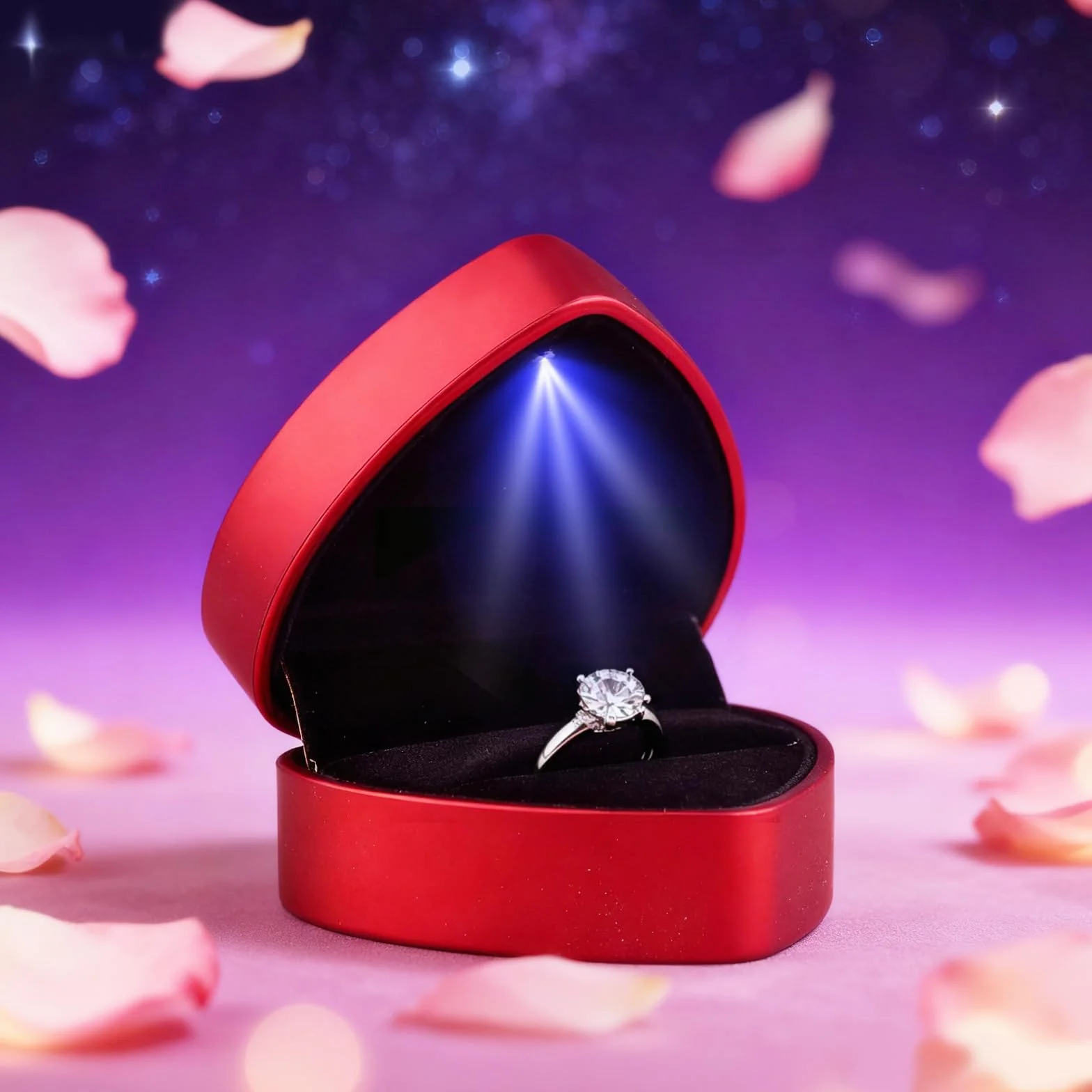Caja de anillo con luz LED en forma de corazón para propuesta de boda San Valentín