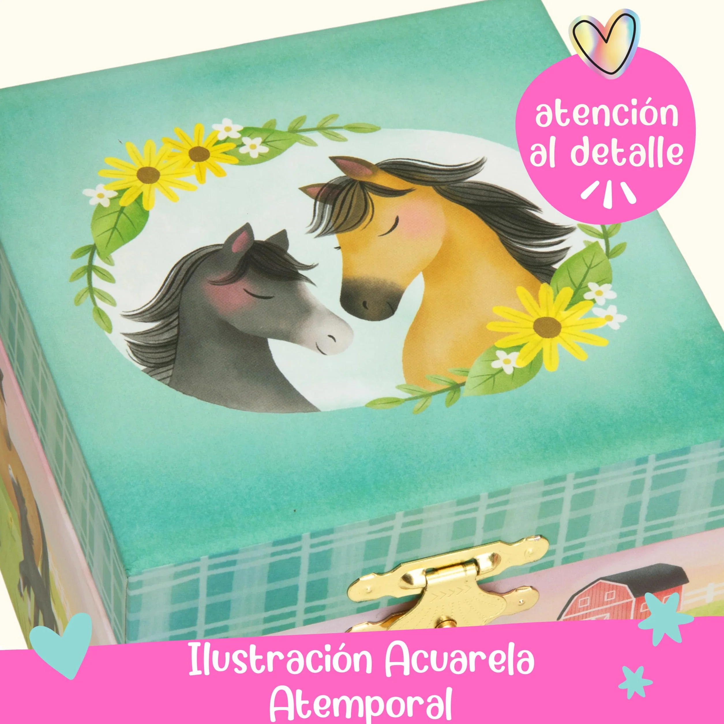 Giggle & Honey Joyero Musical para Niñas con Espejo y Cajón - Caja de Música Infantil Caballo