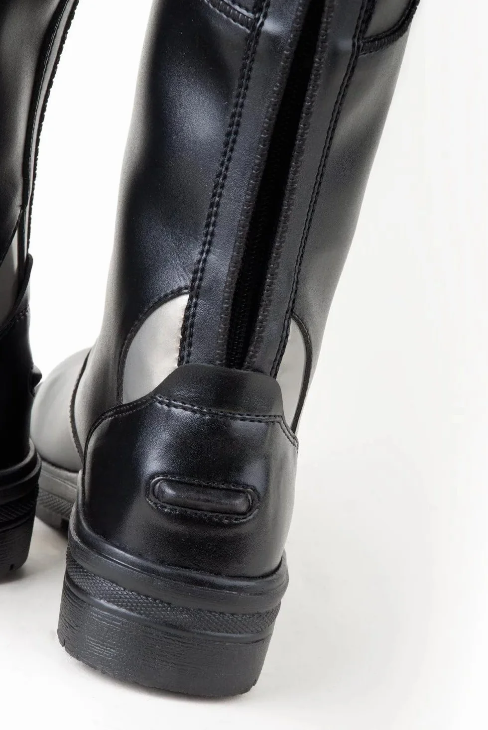Rhinegold Nebraska Equestrian Horse Riding Long Boots Black Synthetic Knee High Boots with Rear Zip