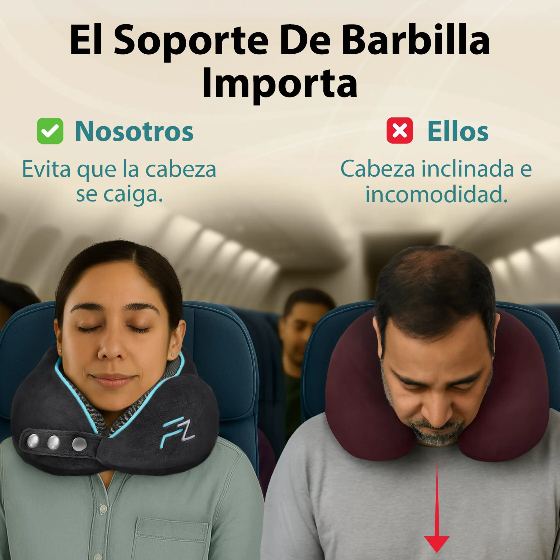 FLOWZOOM Almohada de Viaje Viscoelástica Soporte Ajustable 360° Funda Lavable Cojín de Cuello Negro