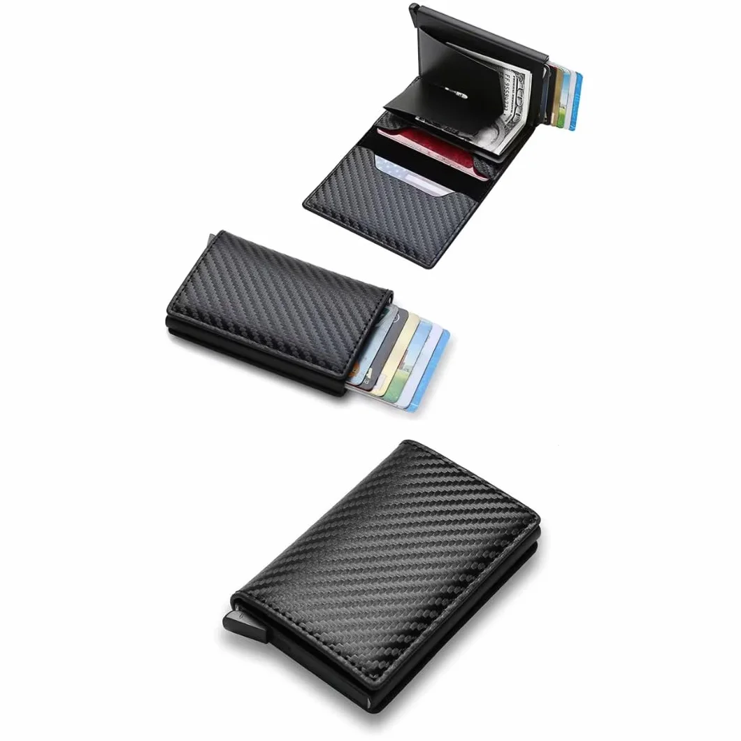 Cartera Hombre Pequeña con Tarjetero Automático Interior Aluminio Protección RFID Capacidad 6 Tarjetas Billetes Documentación Cuero Diseño Compacto Antirrobo