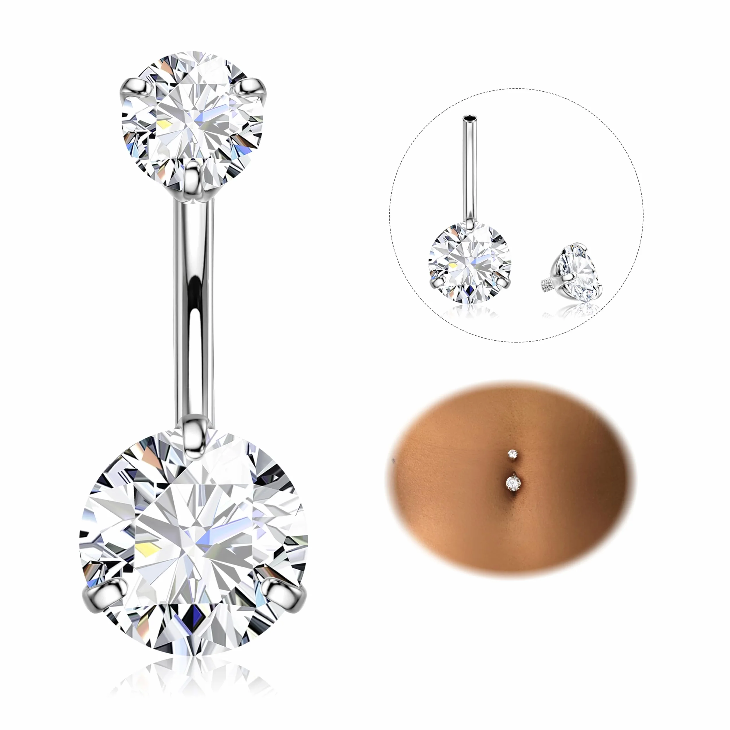 Piercing Ombligo 316L Acero Quirúrgico 14G CZ Anillos Barretta Banana Vientre Joyería para Mujeres Hombres 8-16mm