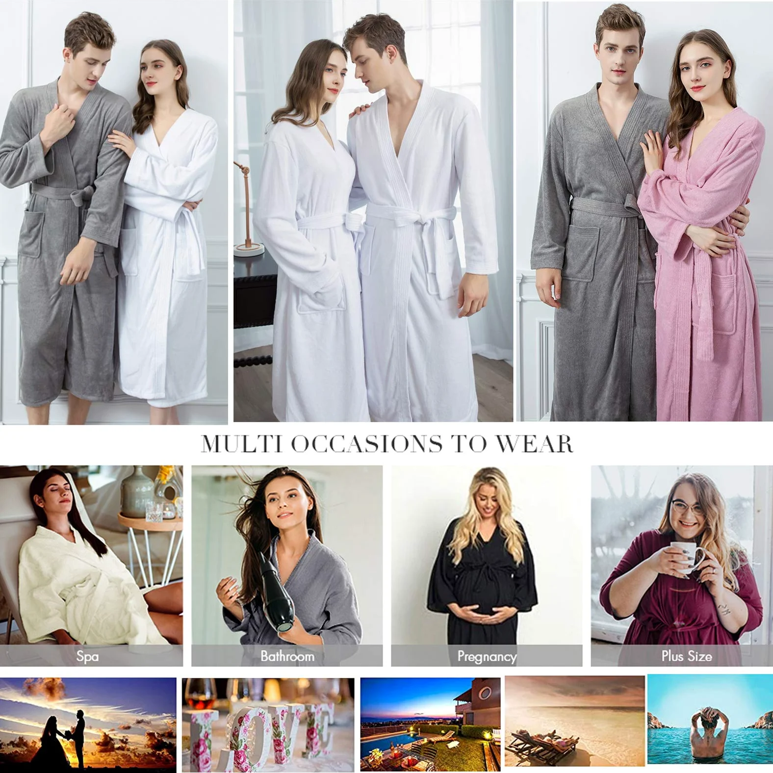 Albornoz para hombre con gofres con bolsillos para todas las estaciones, spa, hotel, piscina, ropa de dormir