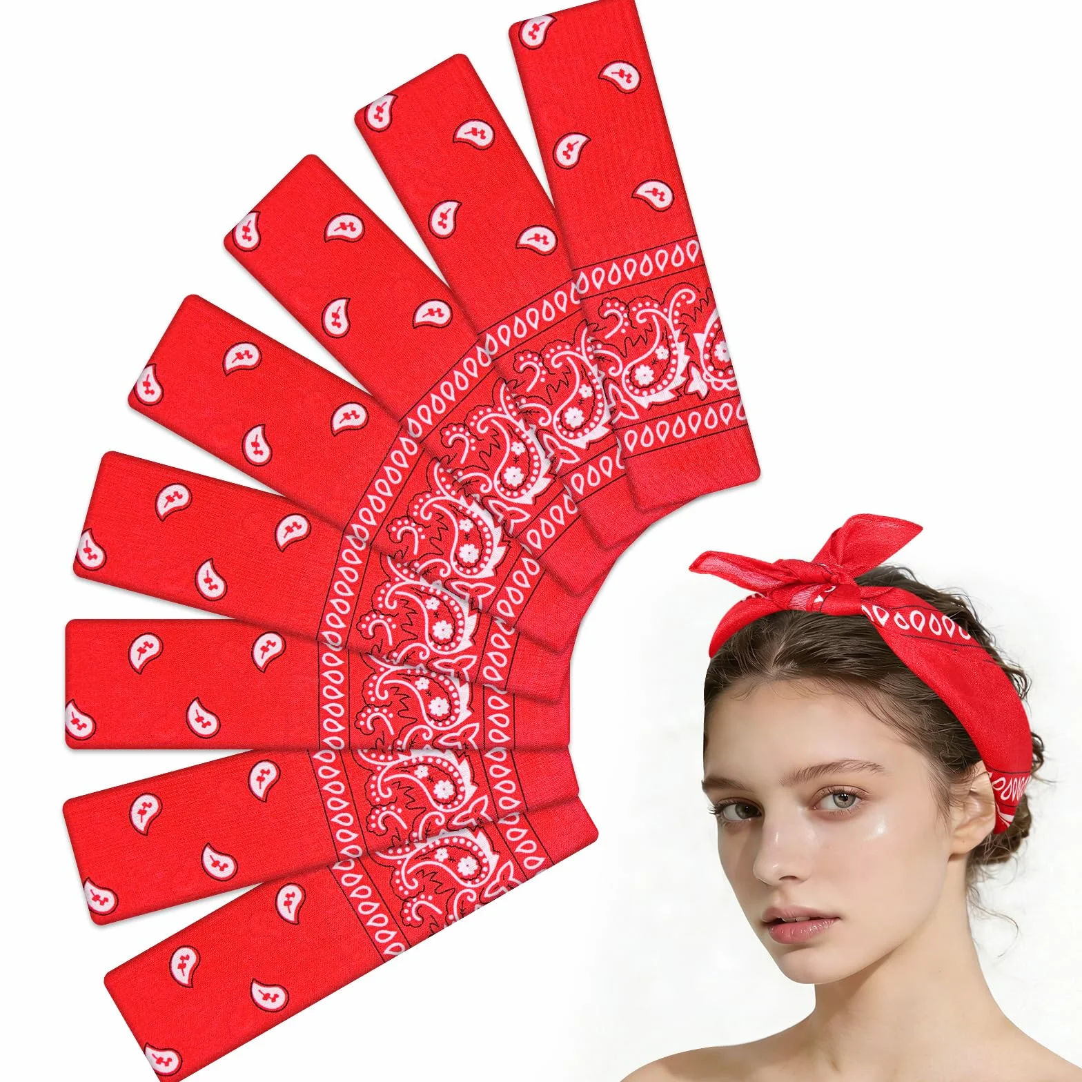 Morcheiong 8 bandanas de cachemira pañuelo para la cabeza rojo