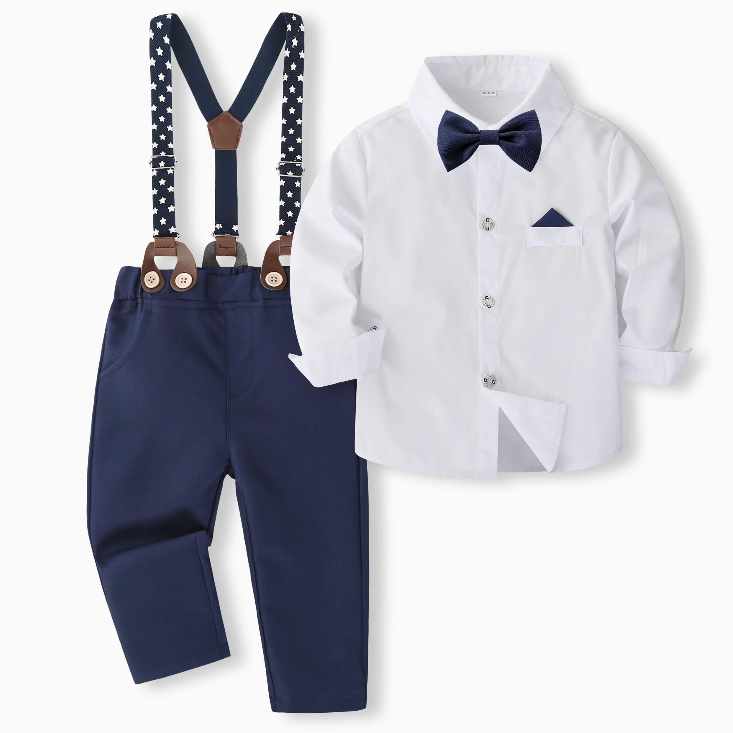 Volunboy Conjunto de Boda Trajes para Bebé Niños, Algodon Camisa con Pajarita + Tirantes Pantalones 4 Piezas Ropa