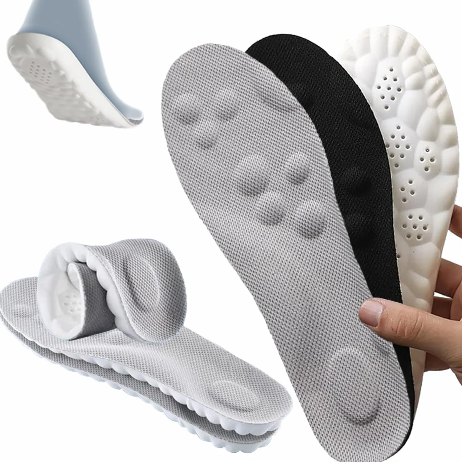 Plantillas Memory Foam para Mujer y Hombre Soporte de Arco Absorción de Impacto Transpirables 45-46 Negro Gris