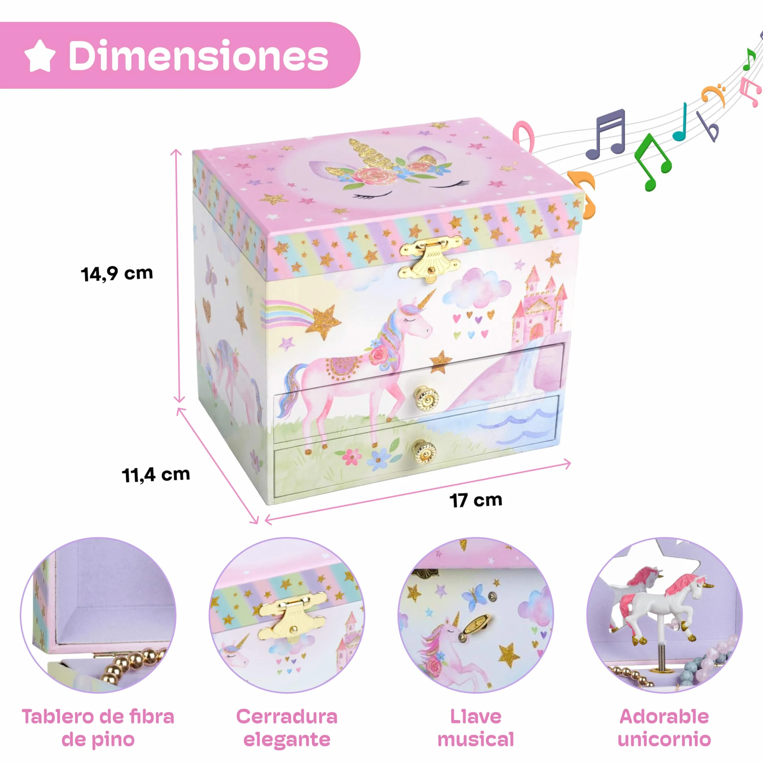 Joyero Musical Grande con 2 Cajones Extraíbles