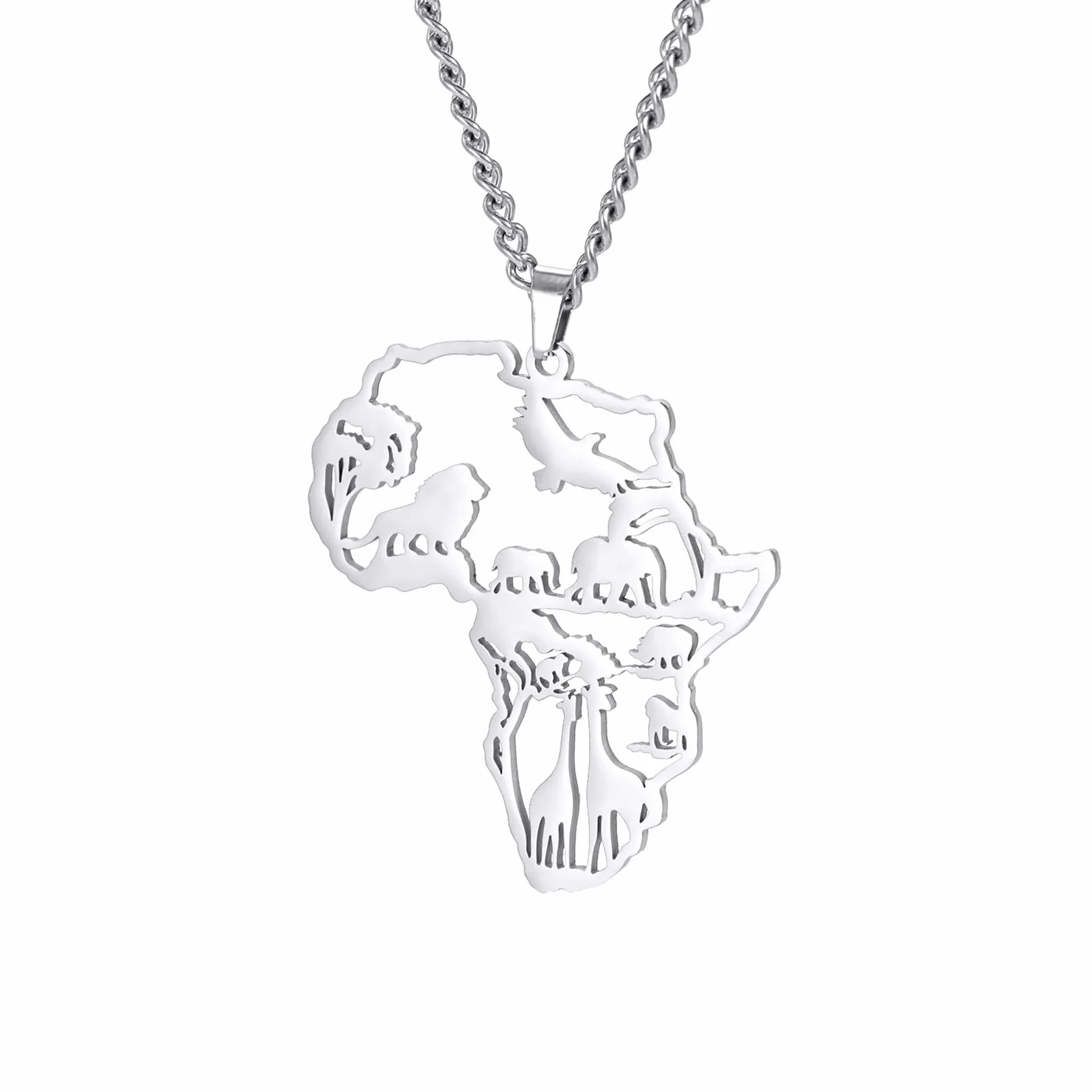 Collar mapa África hombre diseño animales africanos colgante tribal contorno continente joyería étnica