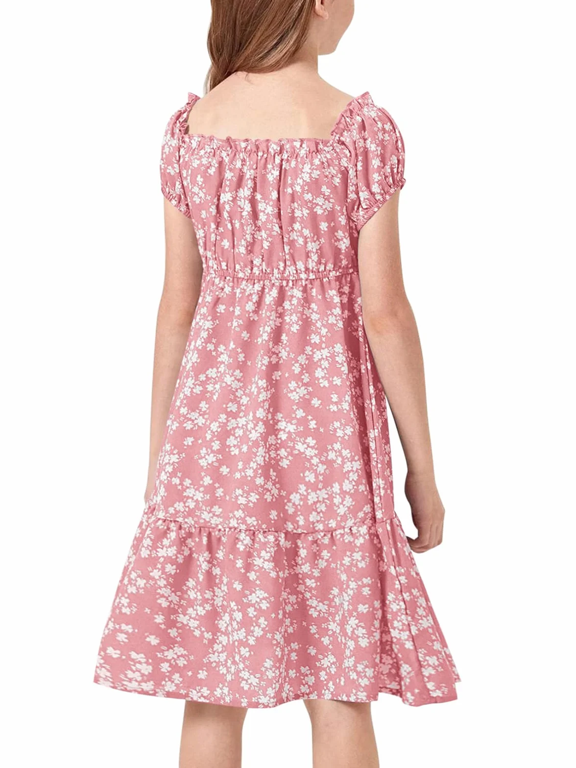 Haloumoning Vestido floral para niña con cuello cuadrado y mangas abullonadas, línea A para fiesta
