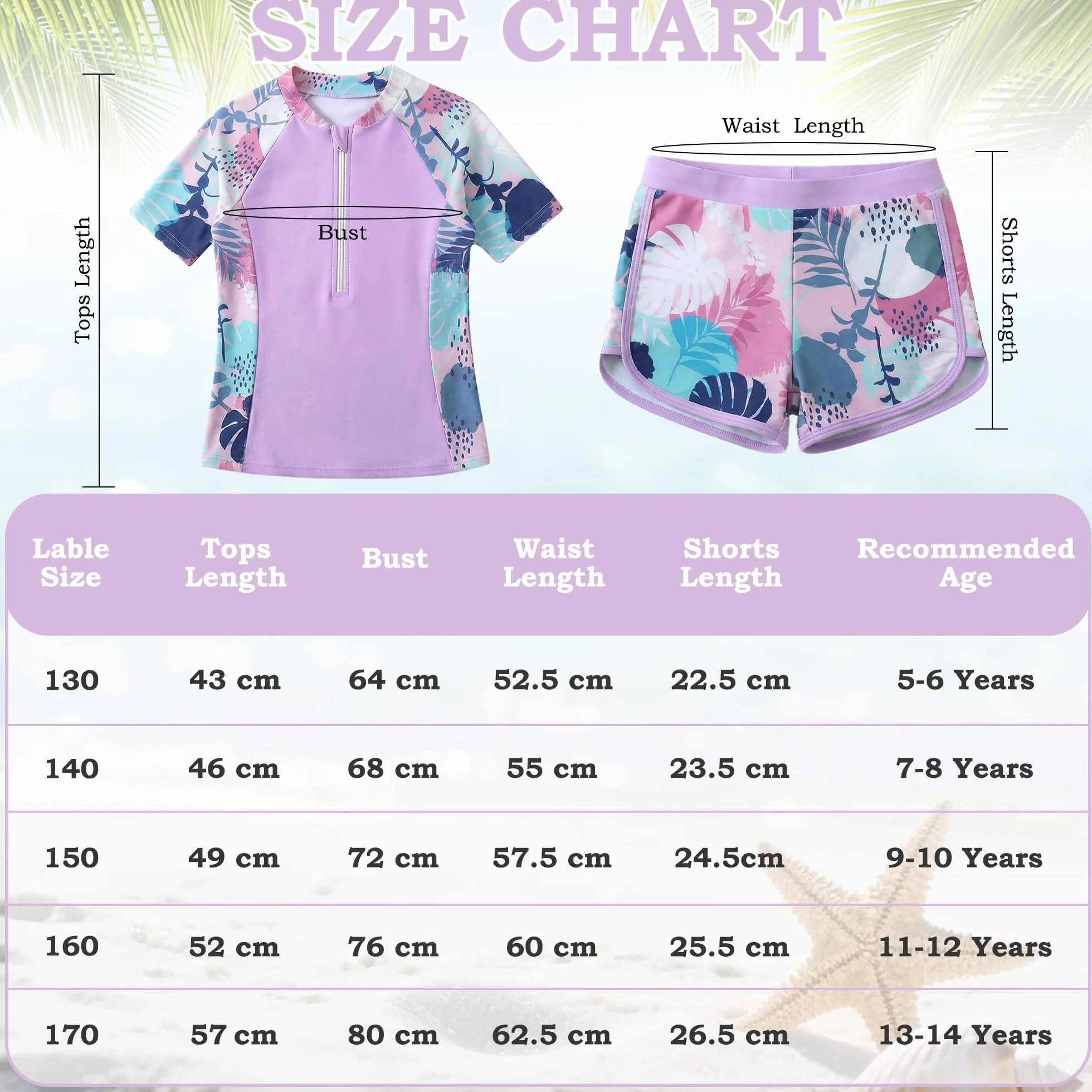 Niñas Traje de Baño 2 Piezas Manga Corta Protección Solar, Secado Rápido Estampado Top con Cremallera y Shorts, Elástico Rash Guard Playa Piscina Bañador Ropa para 5-14 Años
