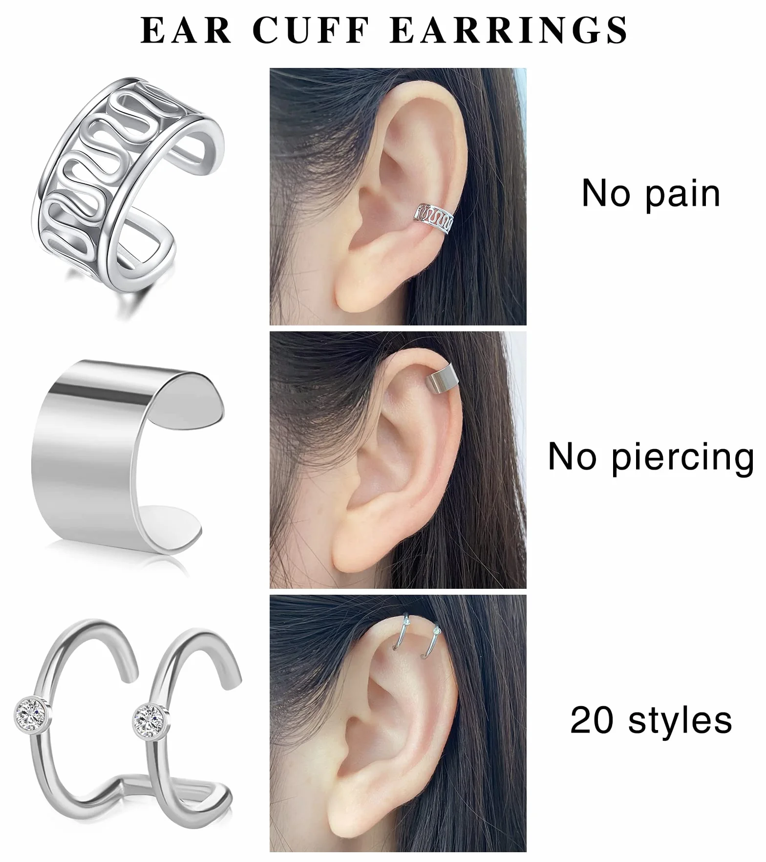 Pendientes de puños cadena hombre mujer diamante cartílago piercing