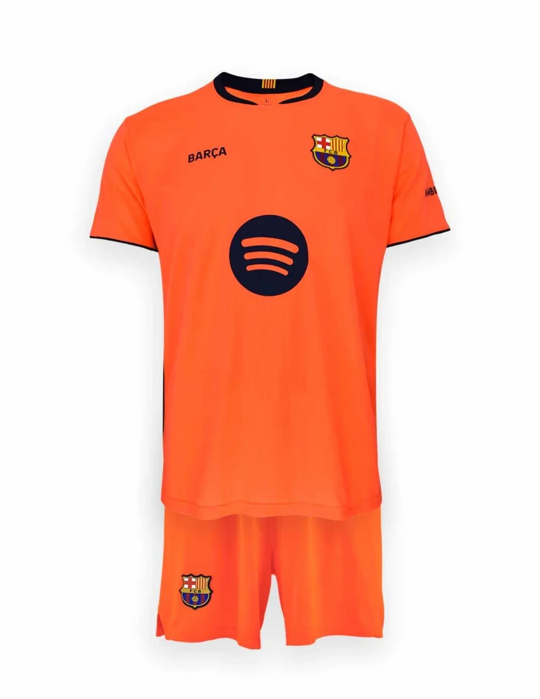FC Barcelona Camiseta y Pantalón Unisex Niños 10 Años Naranja Tercera Equipación 25/26 Réplica Oficial Lamine Yamal Poliéster