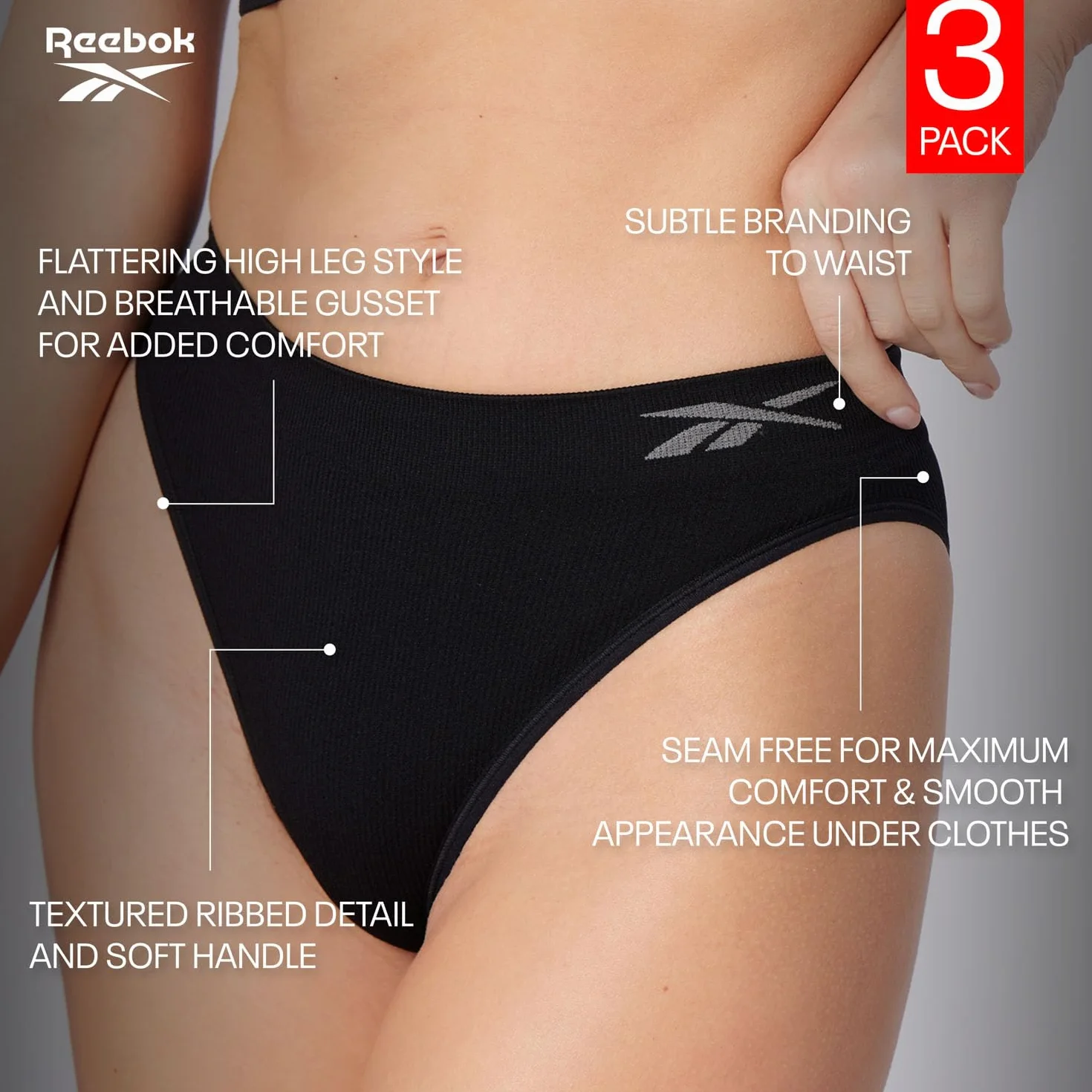 Reebok KAM Ropa Interior Mujer Pack de 3