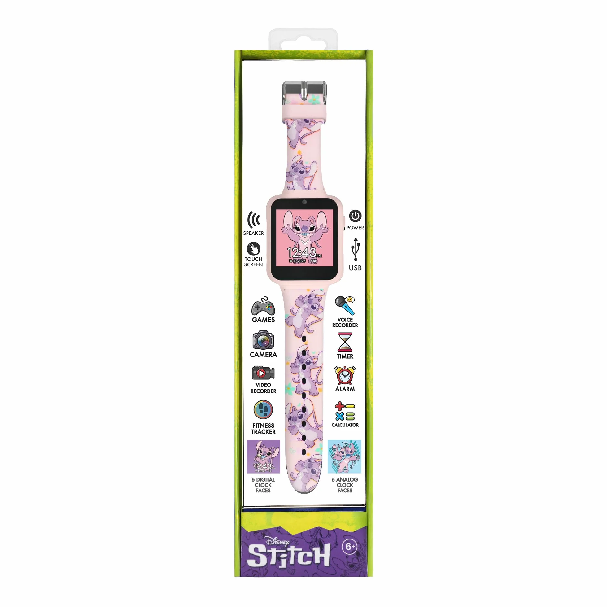 Disney Kids Lilo & Stitch Angel Rosa Reloj inteligente digital con correa de silicona LAS4088