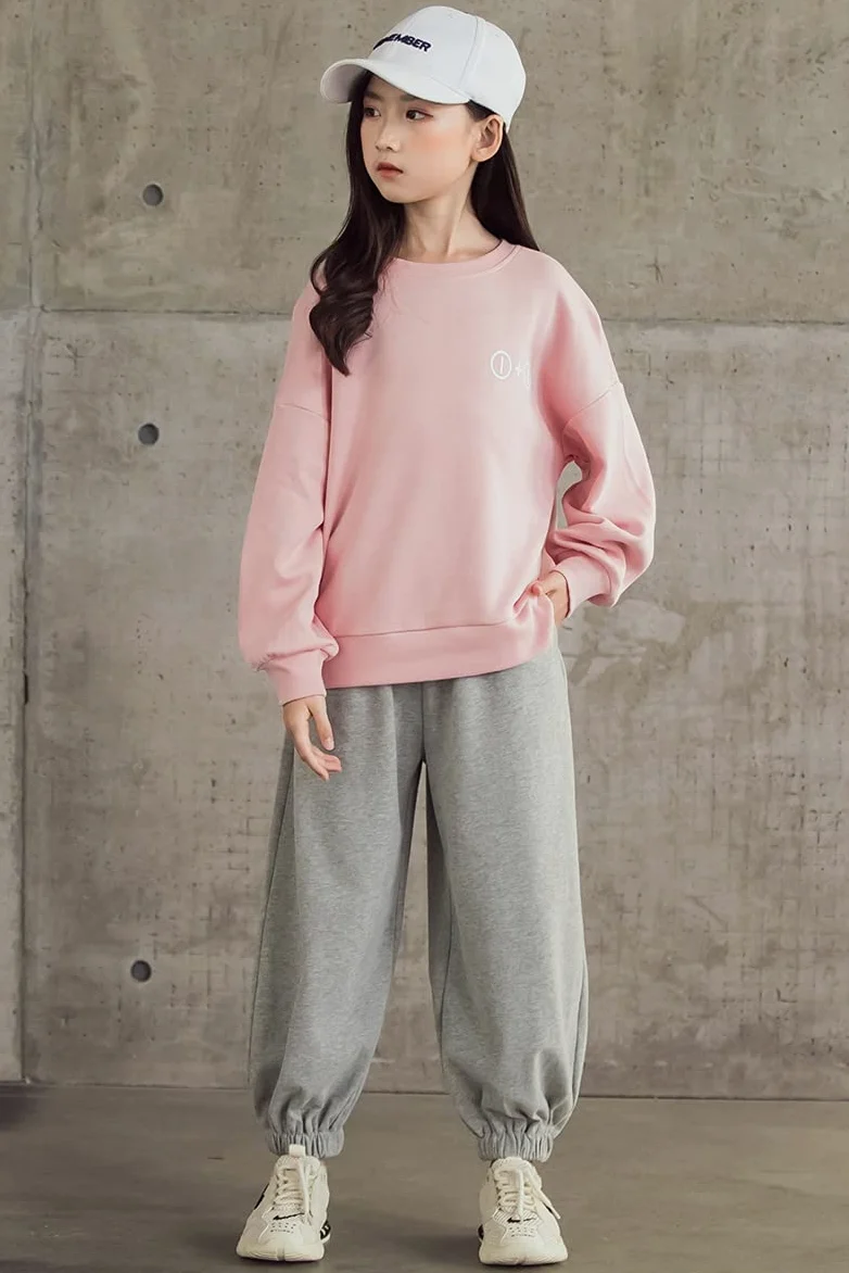 Juego de 2 chándales para niña 10 años, sudadera y pantalones, ropa para correr, juego de ropa para niños, Rosa., 146/152 cm