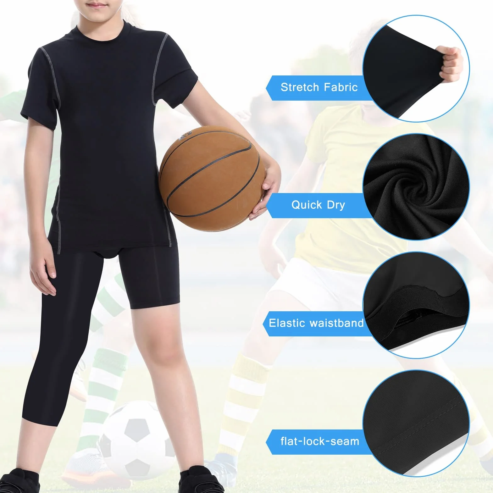 Pantalones de Compresión de Una Pierna para Niños Mallas 3/4 Baloncesto Deportivas Capa Base Fútbol Atlético