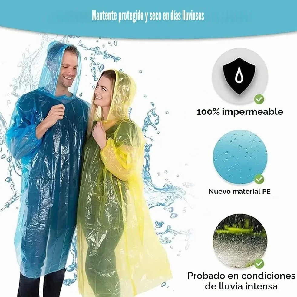 Poncho de Plástico Reutilizable Impermeable 4 Piezas Capa de Lluvia para Viajes