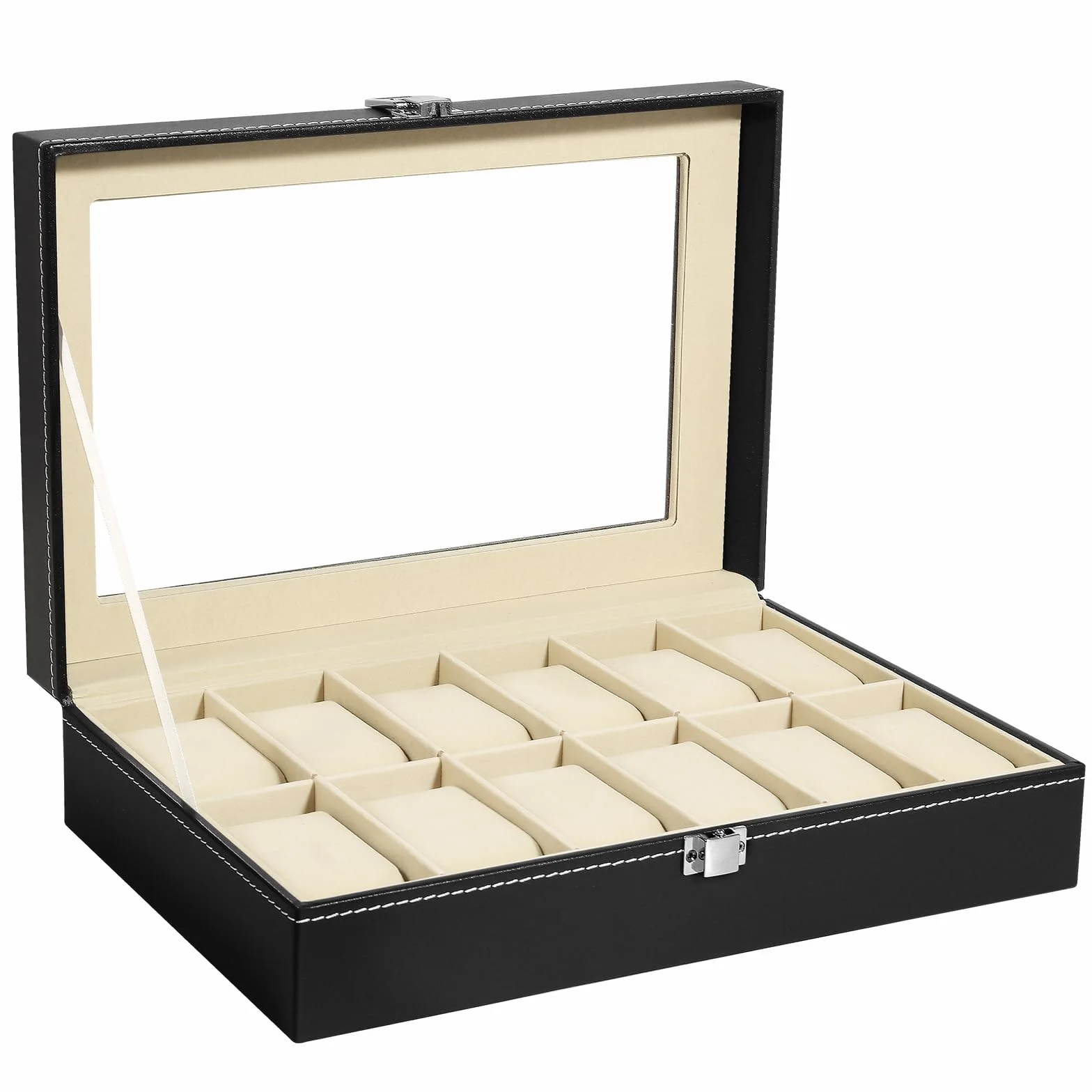 Uten Estuche para Relojes y Joyeros con 12 Rejillas, Forro de Terciopelo, Cubierta de Cristal