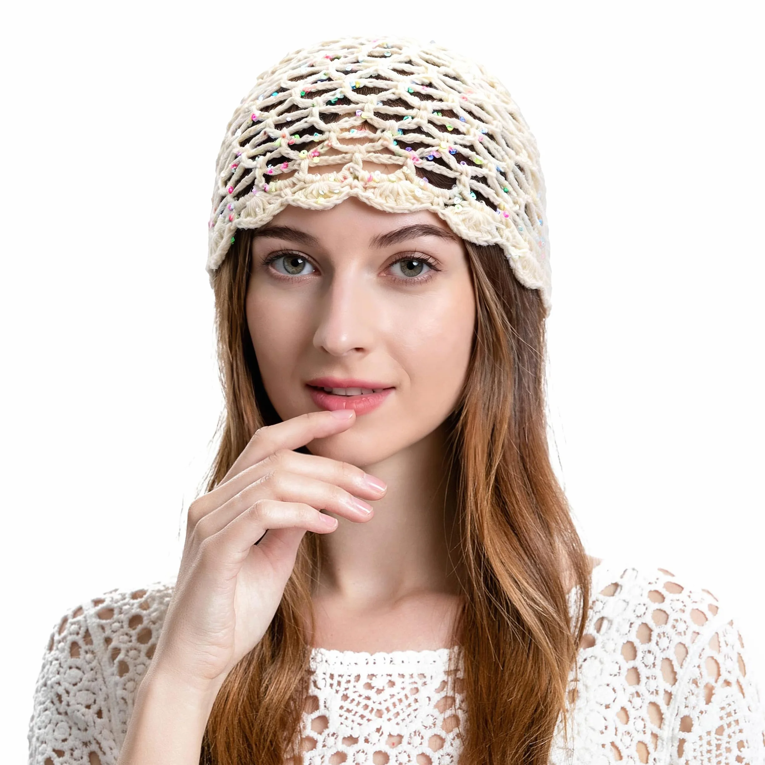 Gorro de punto de verano hecho a mano con flores