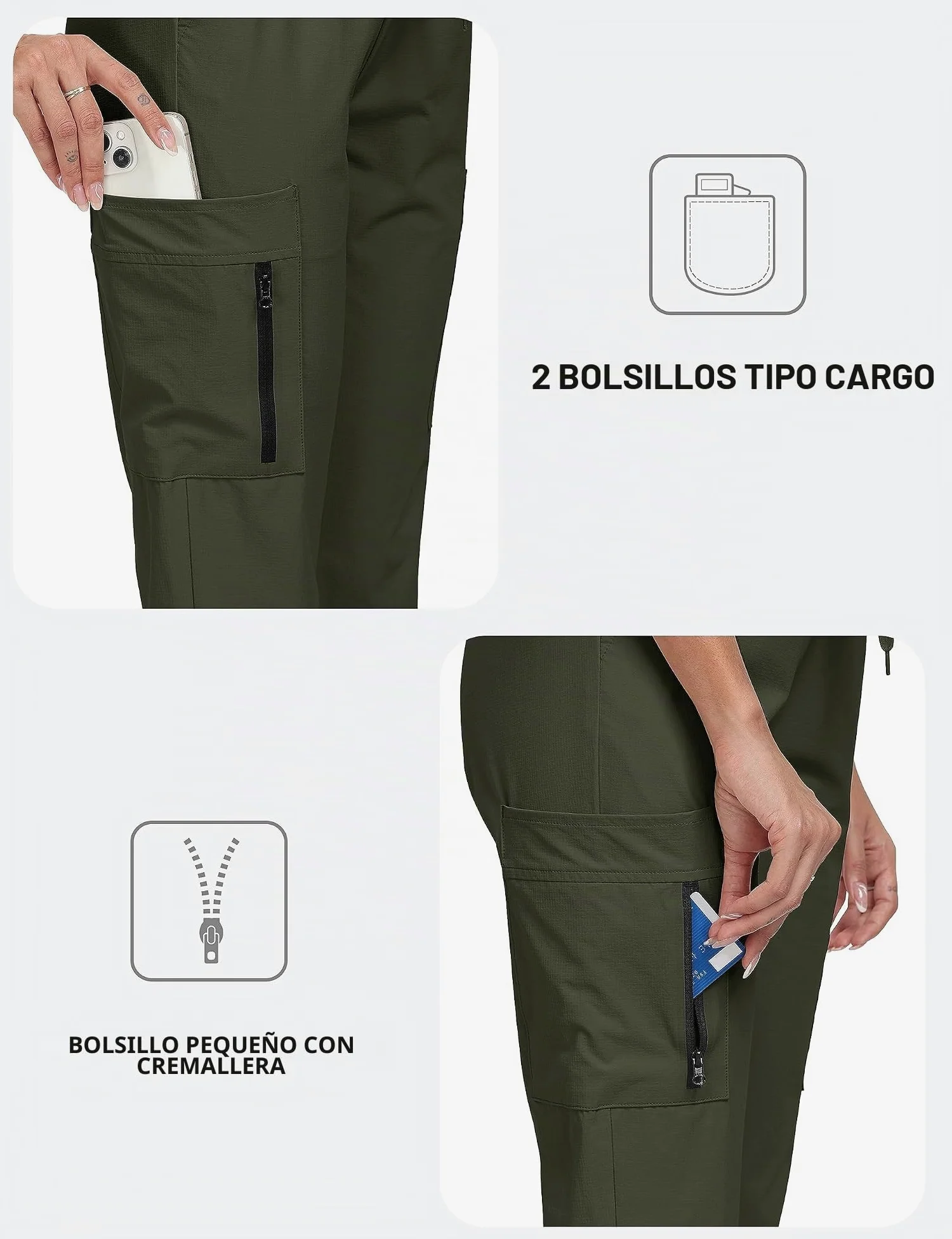 MoFiz Pantalones Cargo Mujer Ligeros Elasticos Trekking Pants de Trabajo Impermeable con Bolsillos Pantalones
