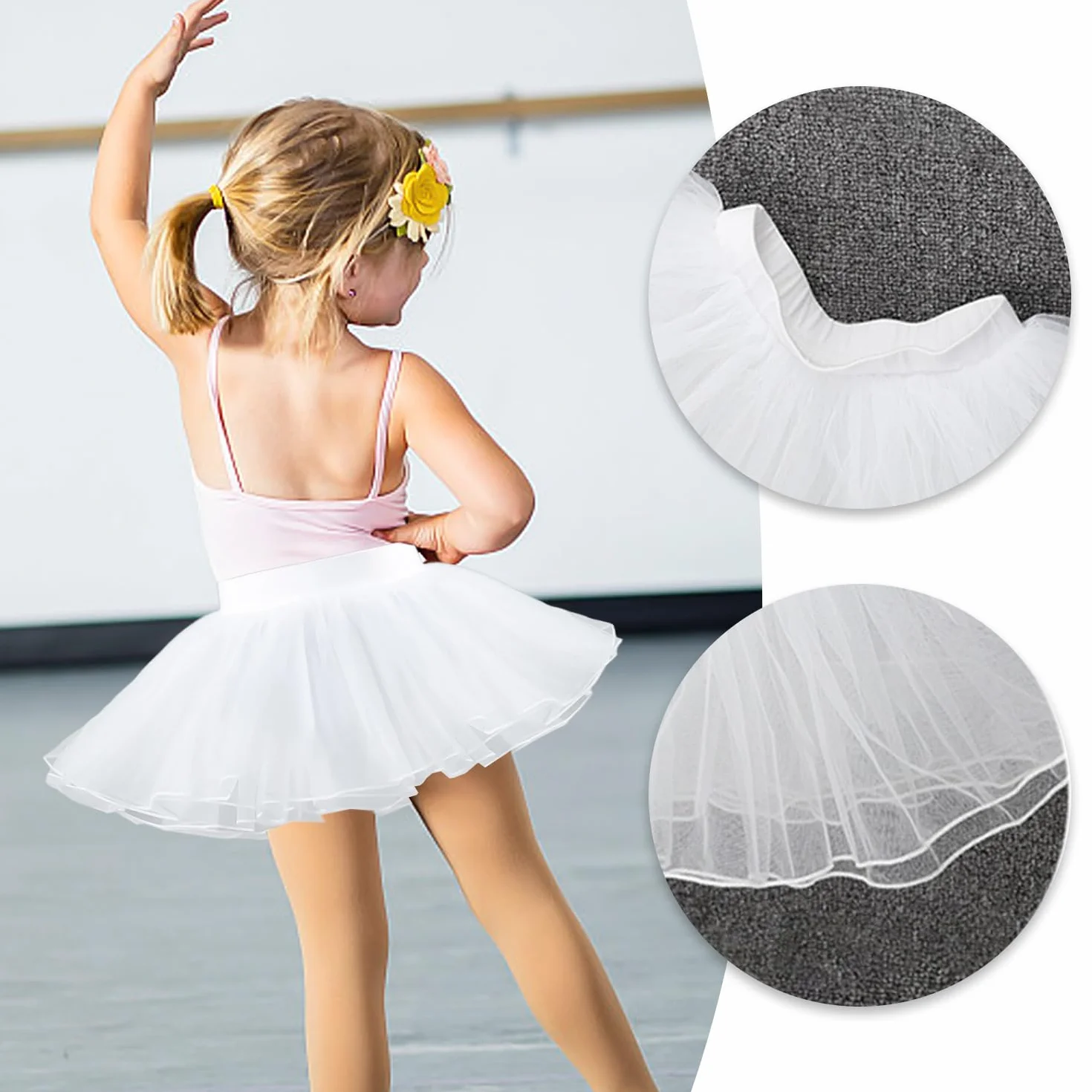 Vestido Blanco de Tutú para Niñas, Falda de Ballet de Tul Elástico