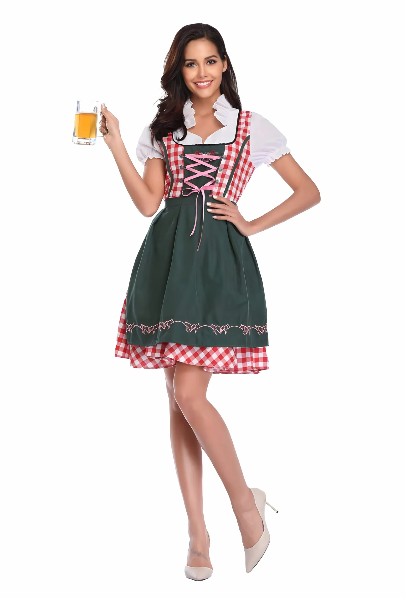 Dirndl Midi con Delantal para Señoras Blusa Tradicional Incluida Vestido de Traje Típico Oktoberfest